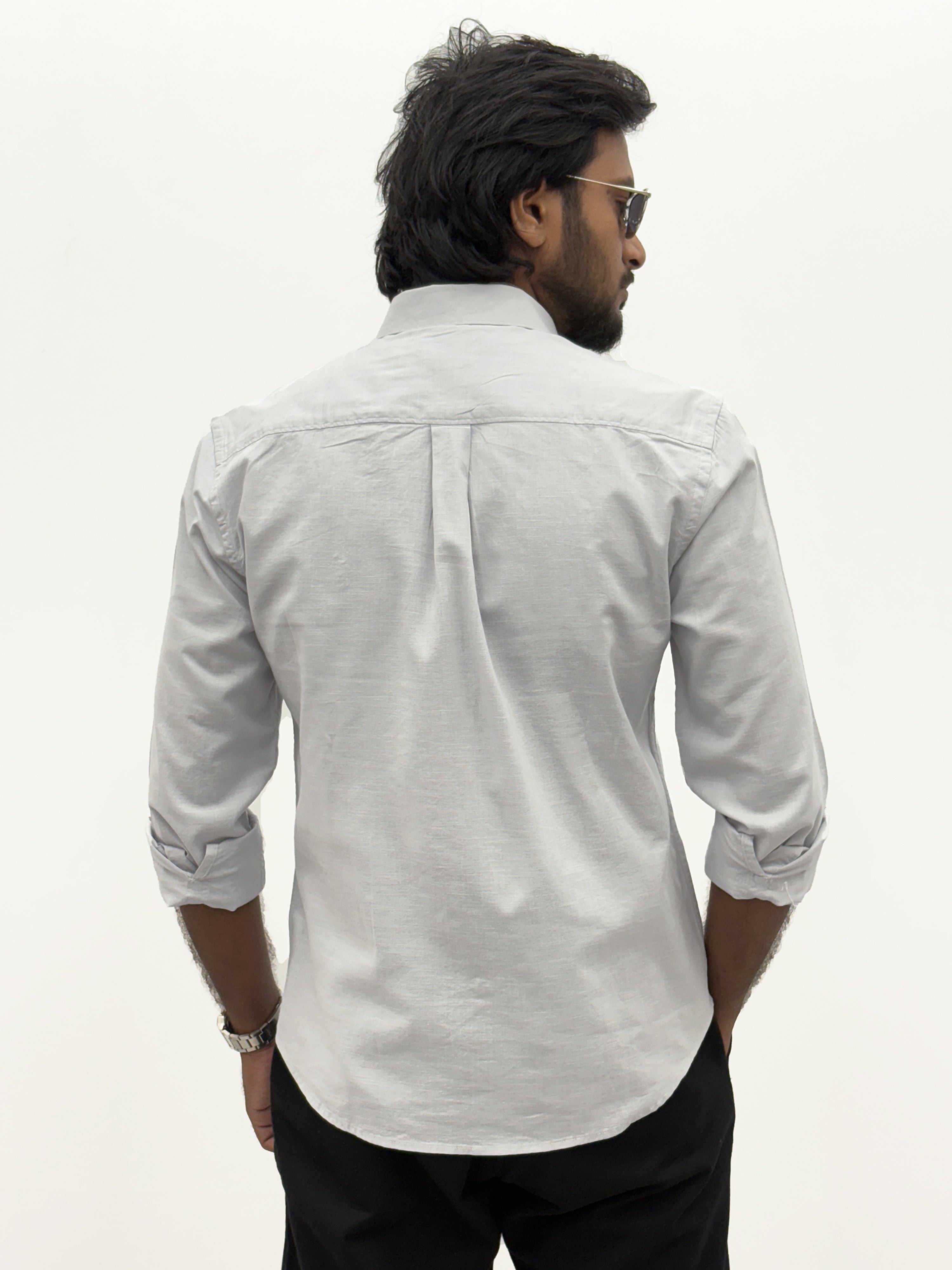 Grey Plain Linen Shirt