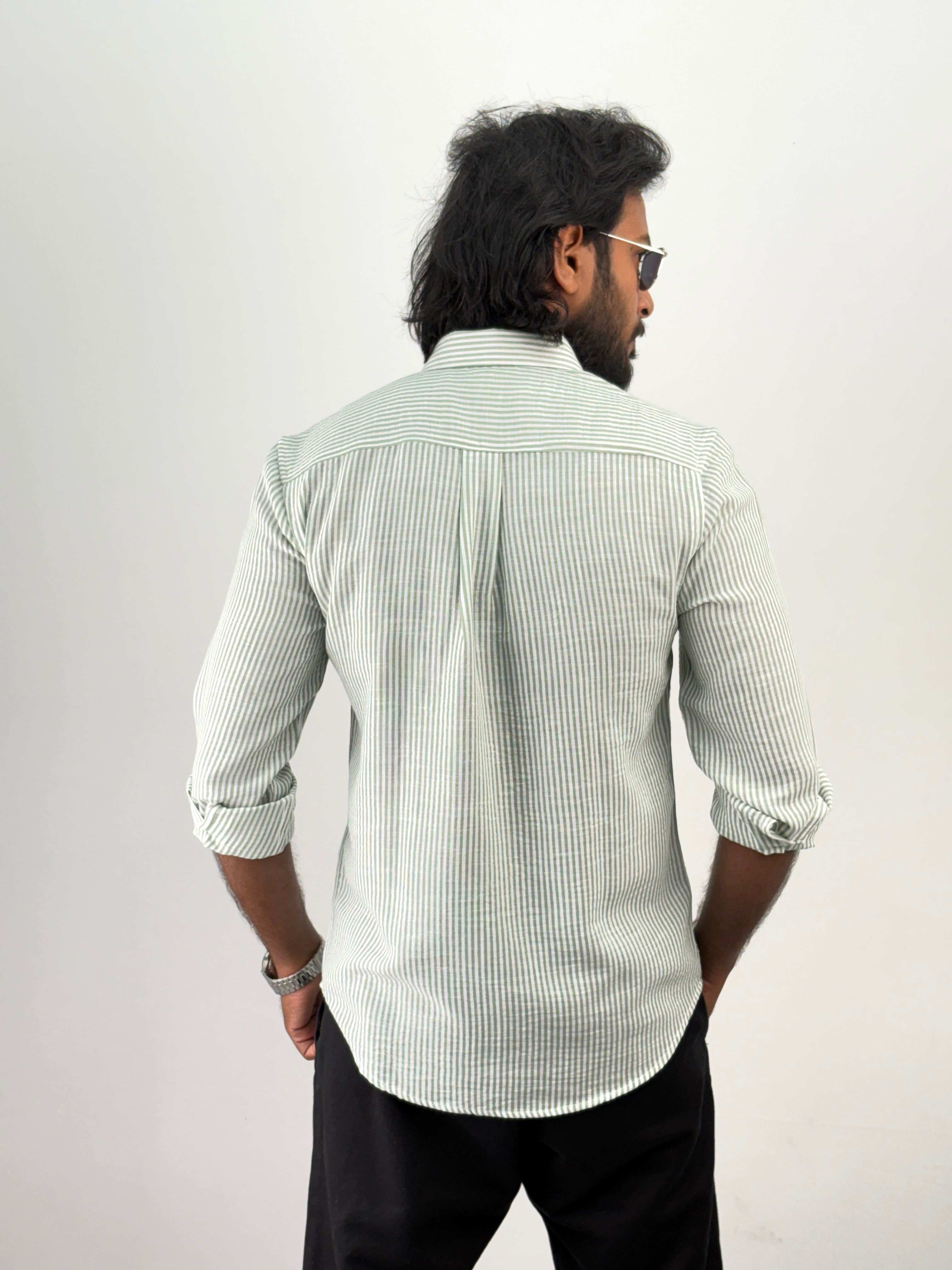 Green Linen Stripe Shirt
