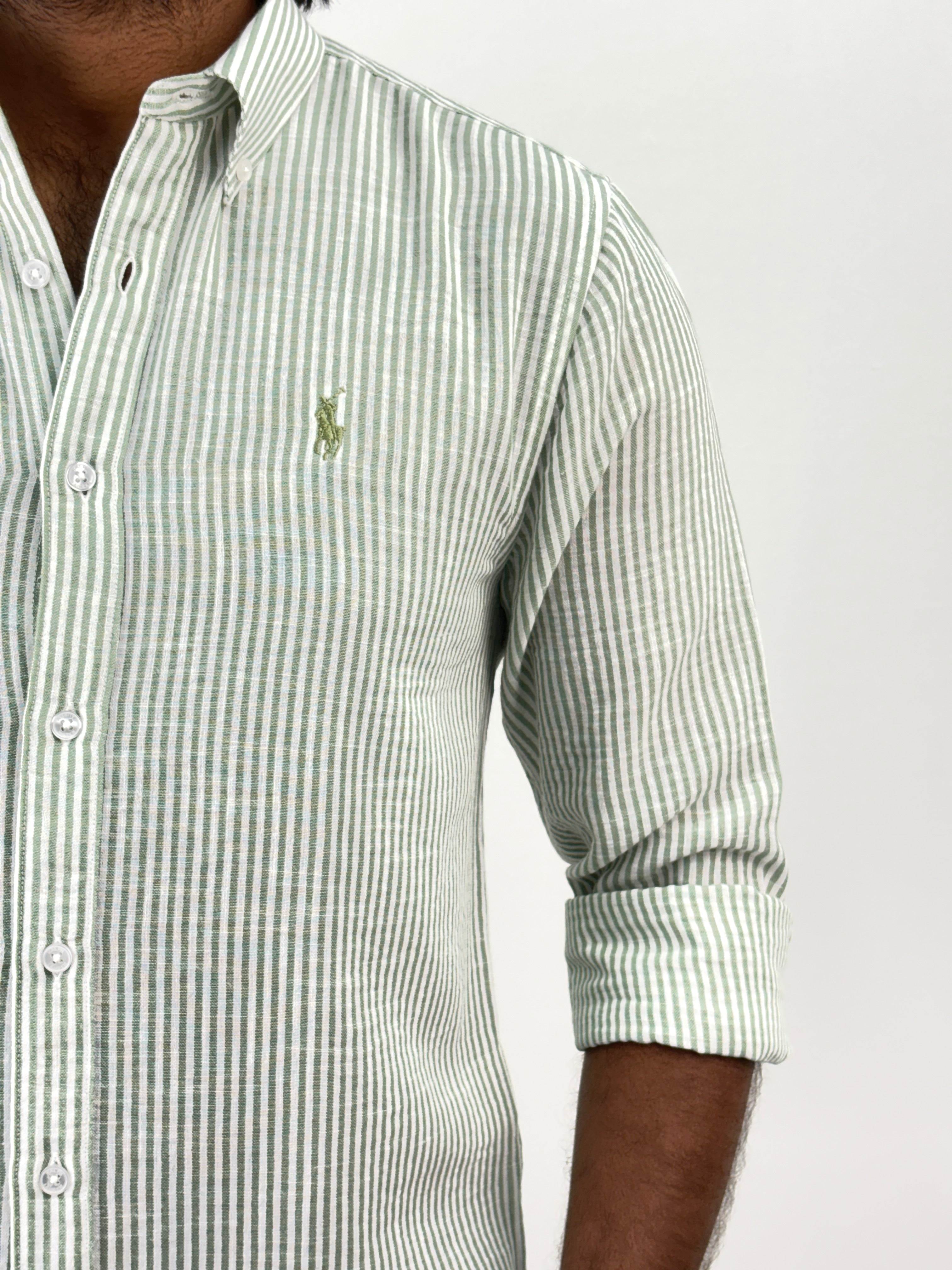 Green Linen Stripe Shirt