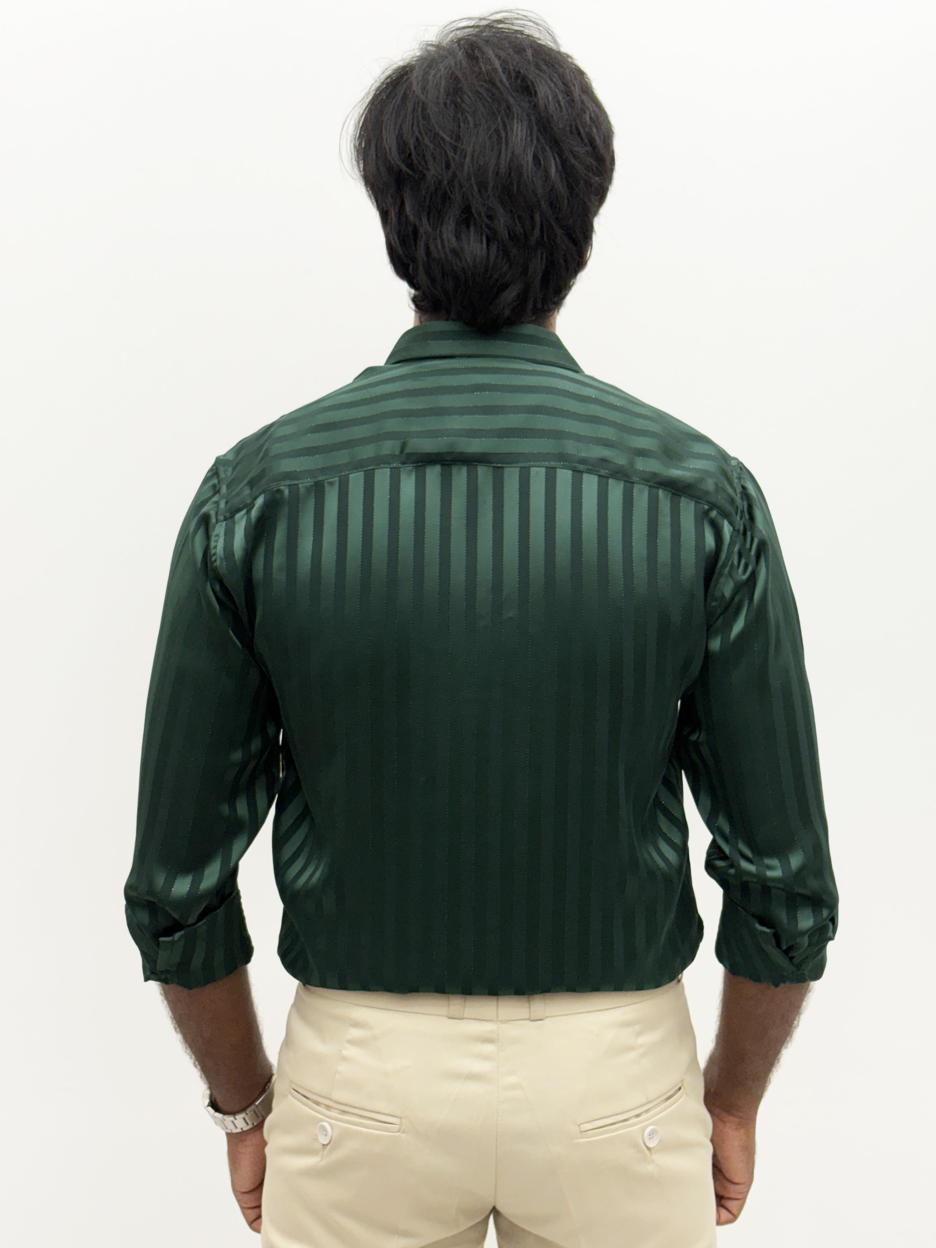 Green Designer Self Stripe Shirt