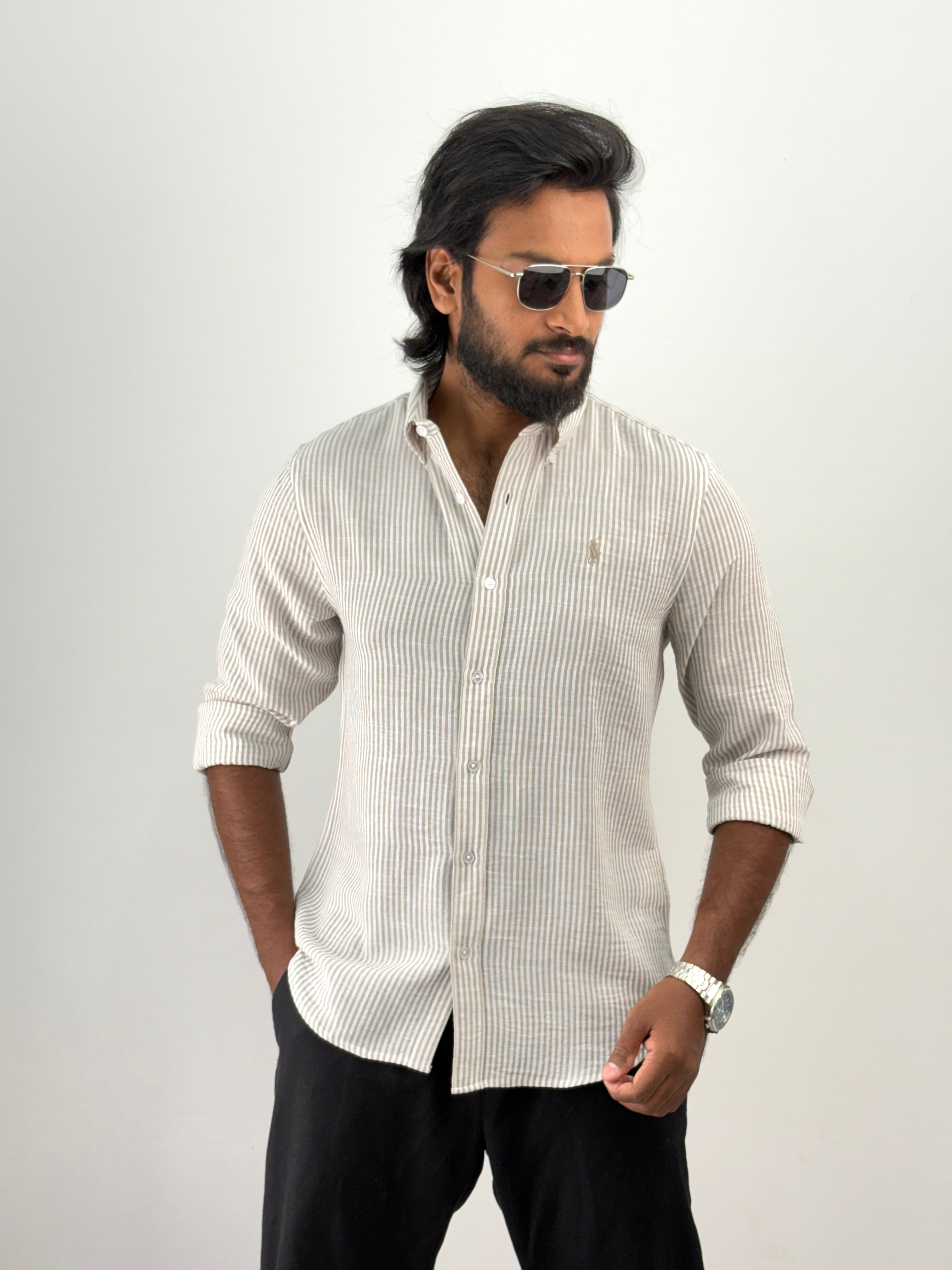 Grey Linen Stripe Shirt