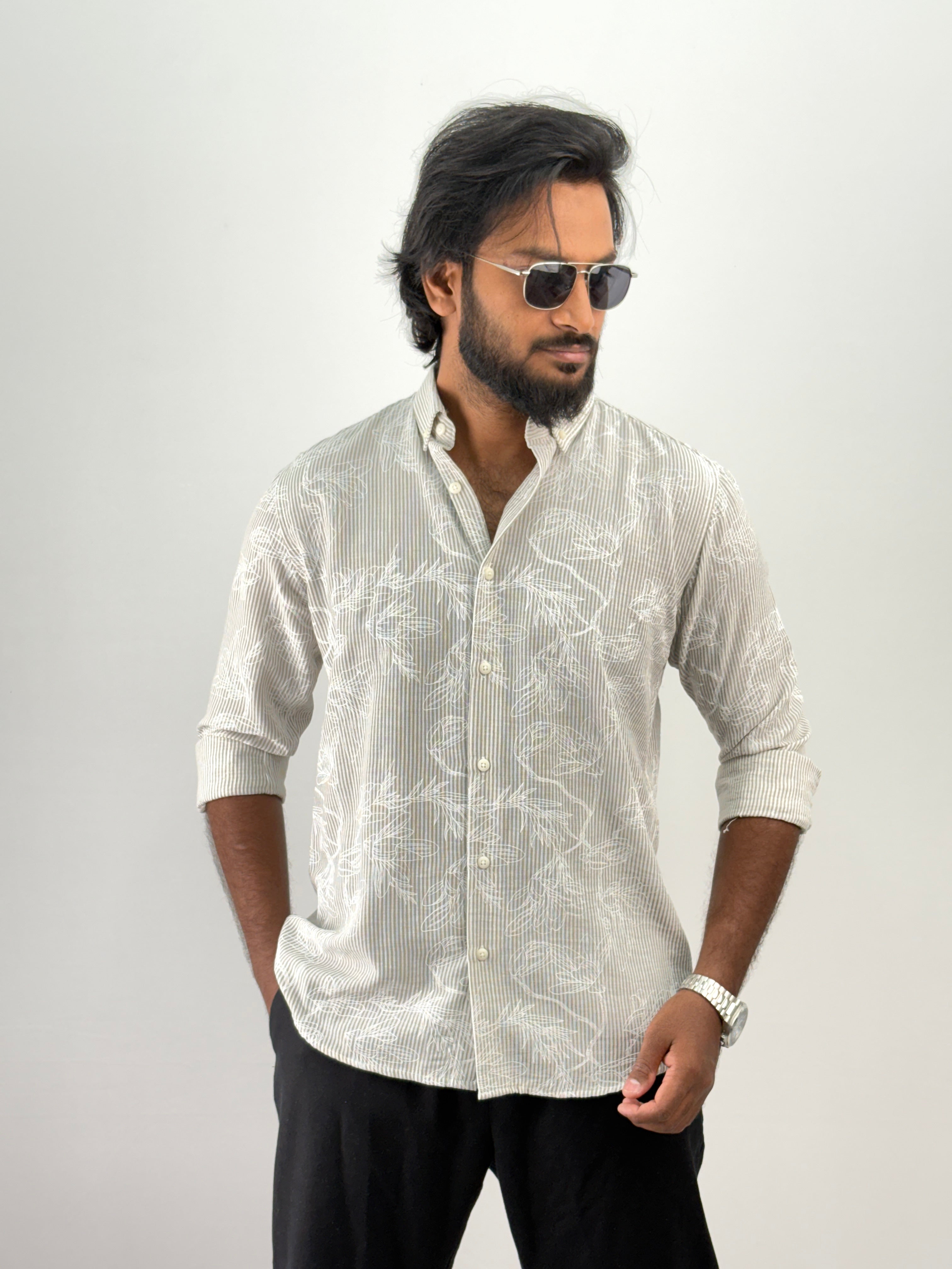 Grey Printed Stripe Shirt