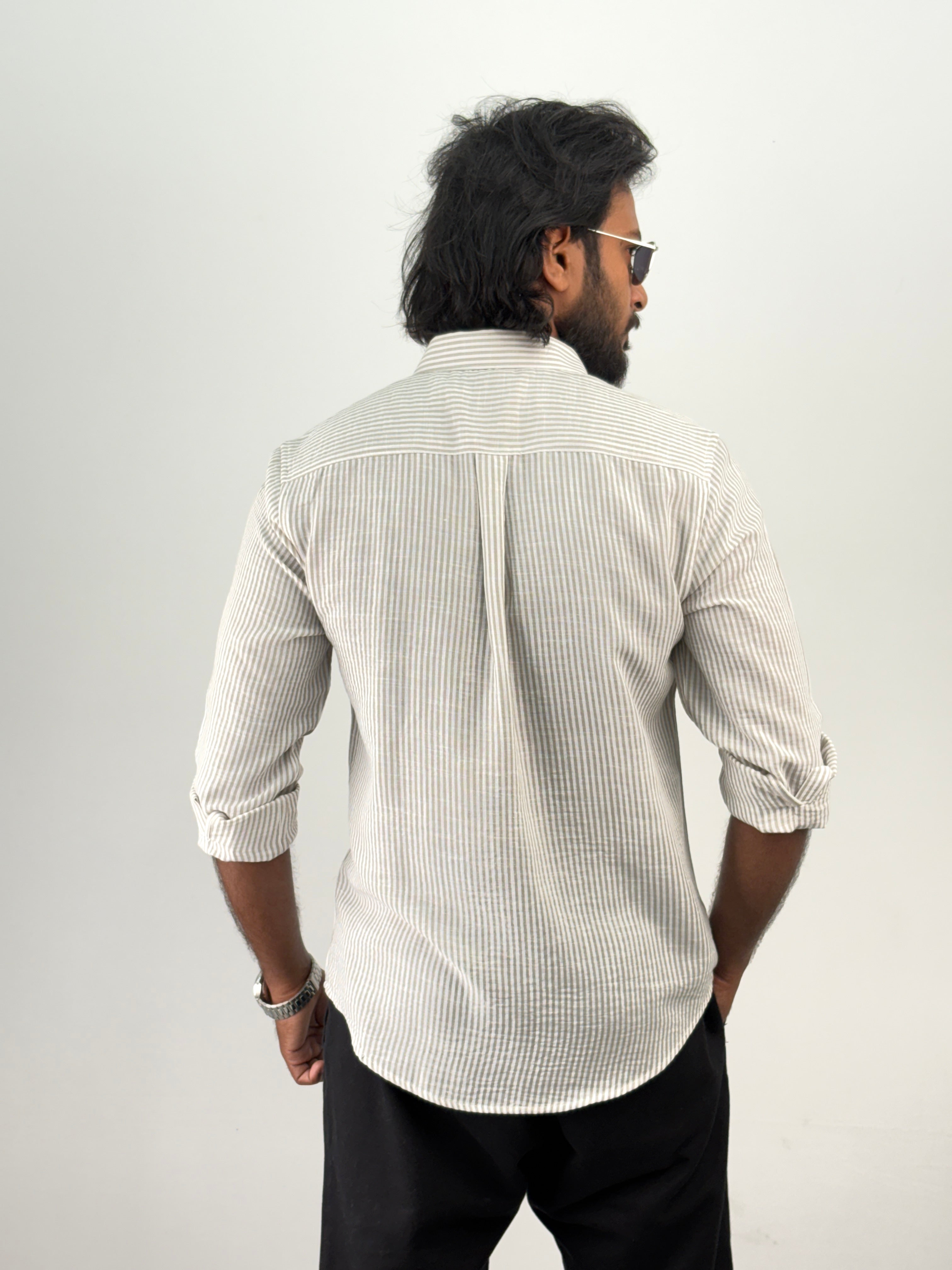 Grey Linen Stripe Shirt