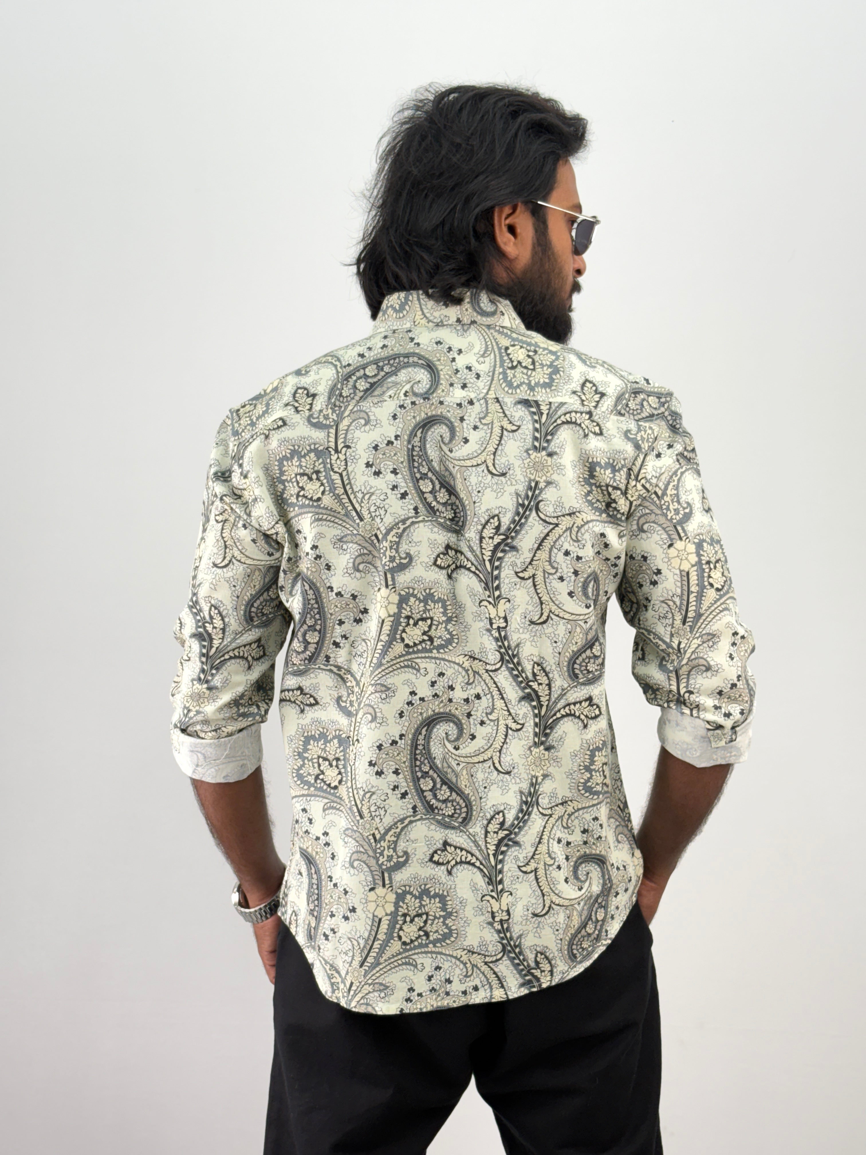 Grey Linen Printed Shirt