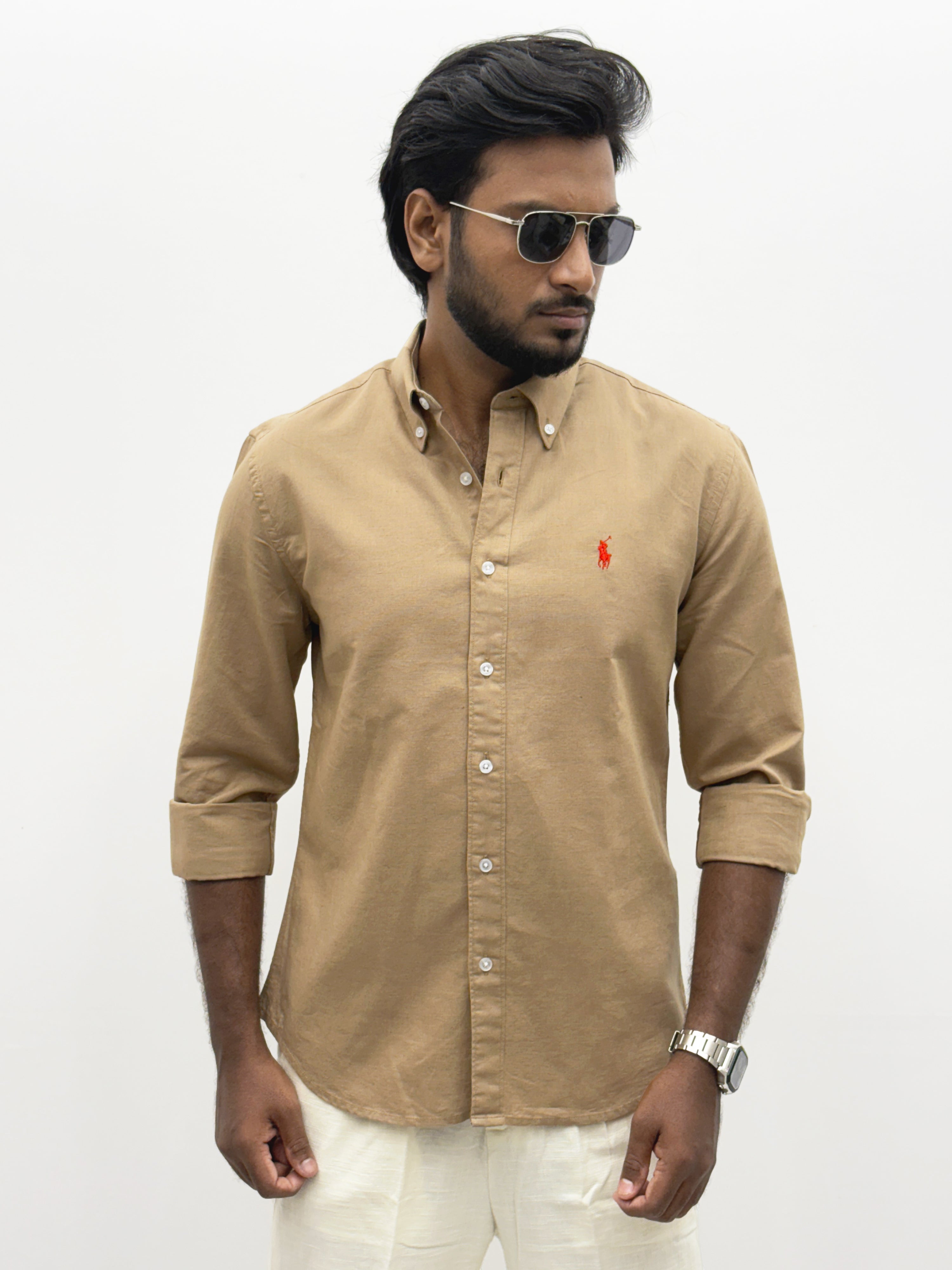 Khaki Plain Linen Shirt