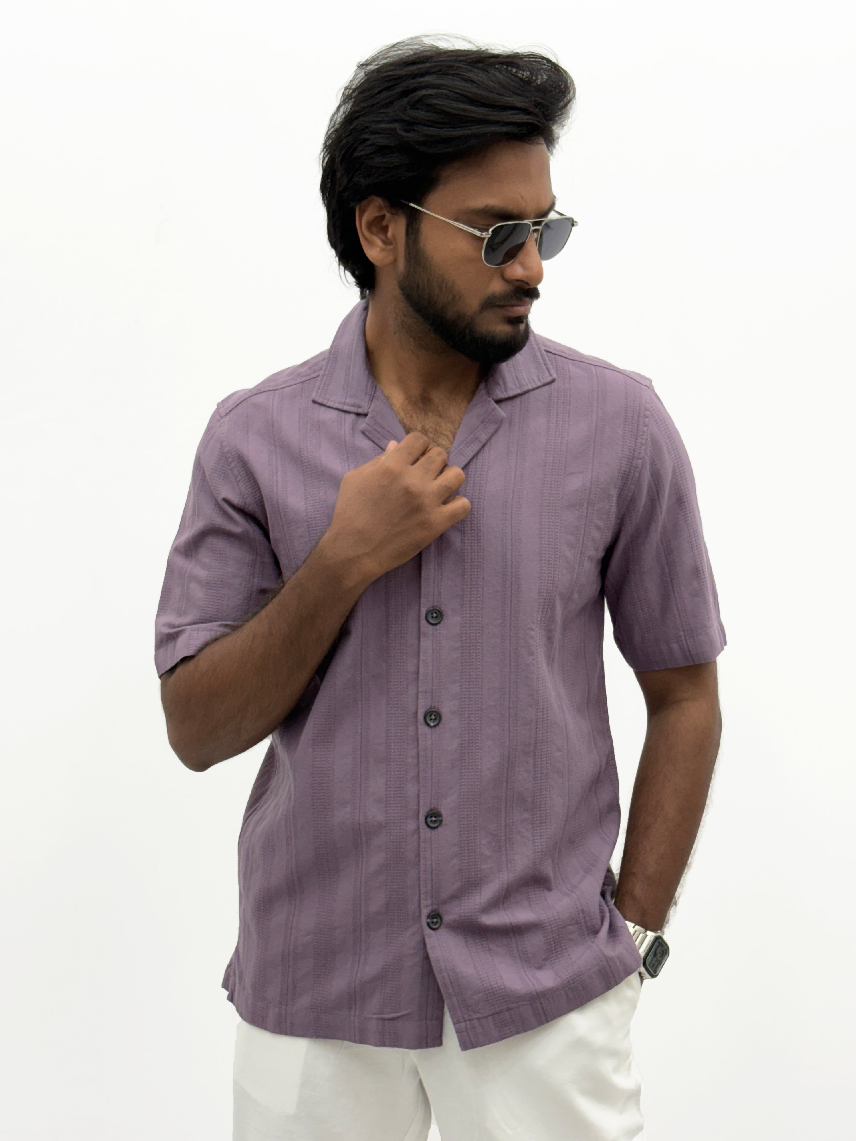 Lavender Half Sleeve Textured Shirt