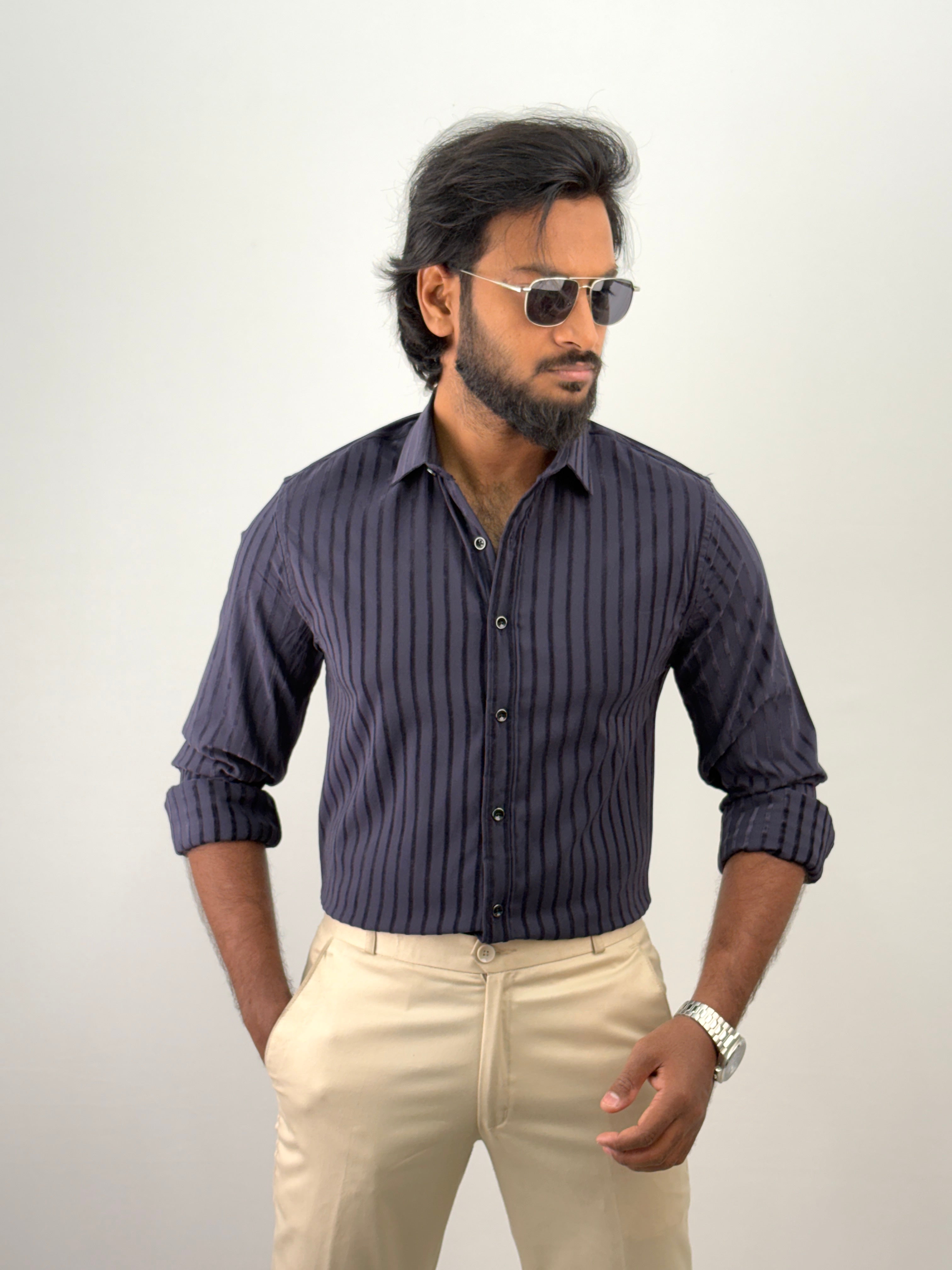 Navy Self Designer Stripe Shirt