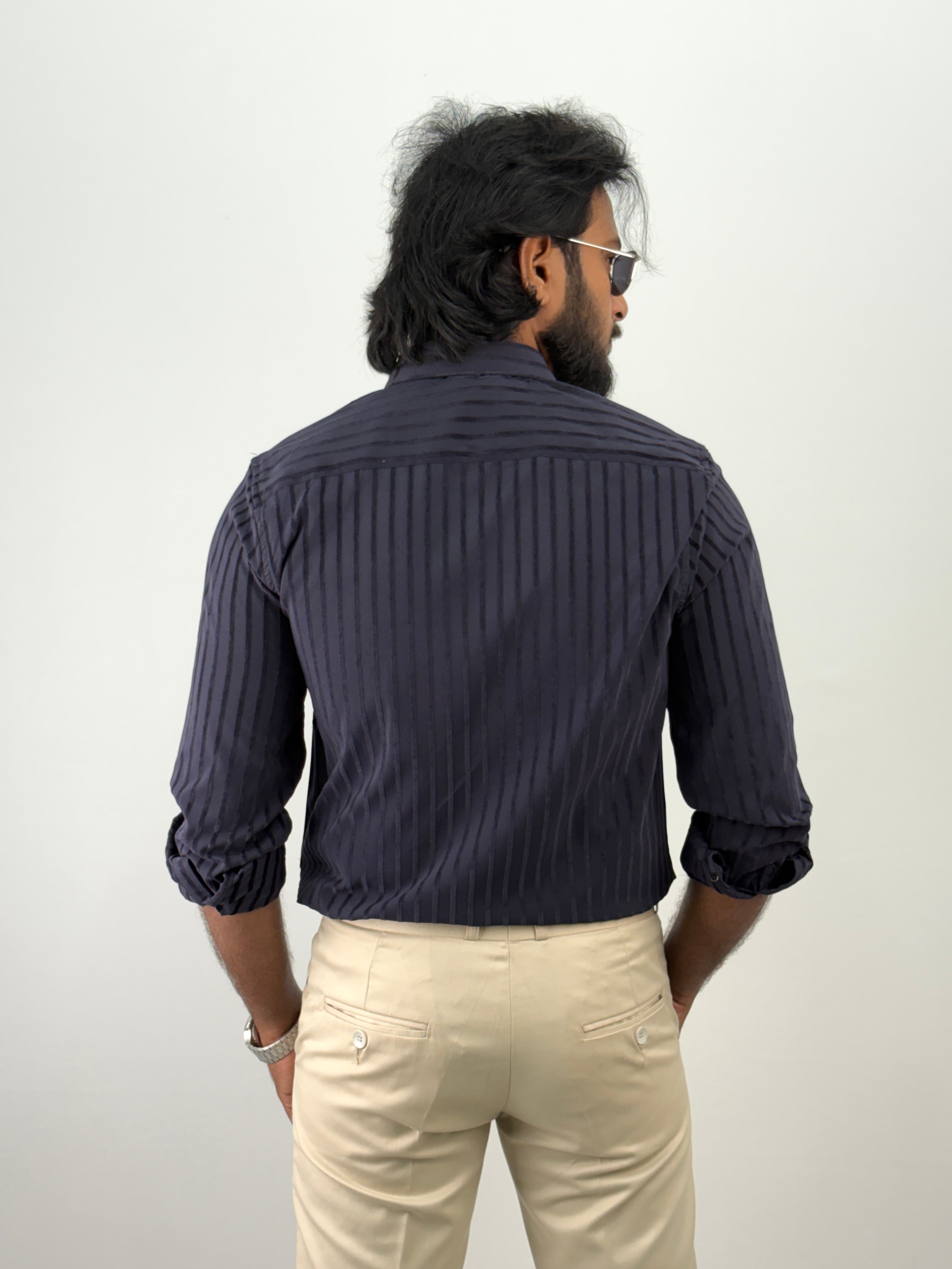 Navy Self Designer Stripe Shirt
