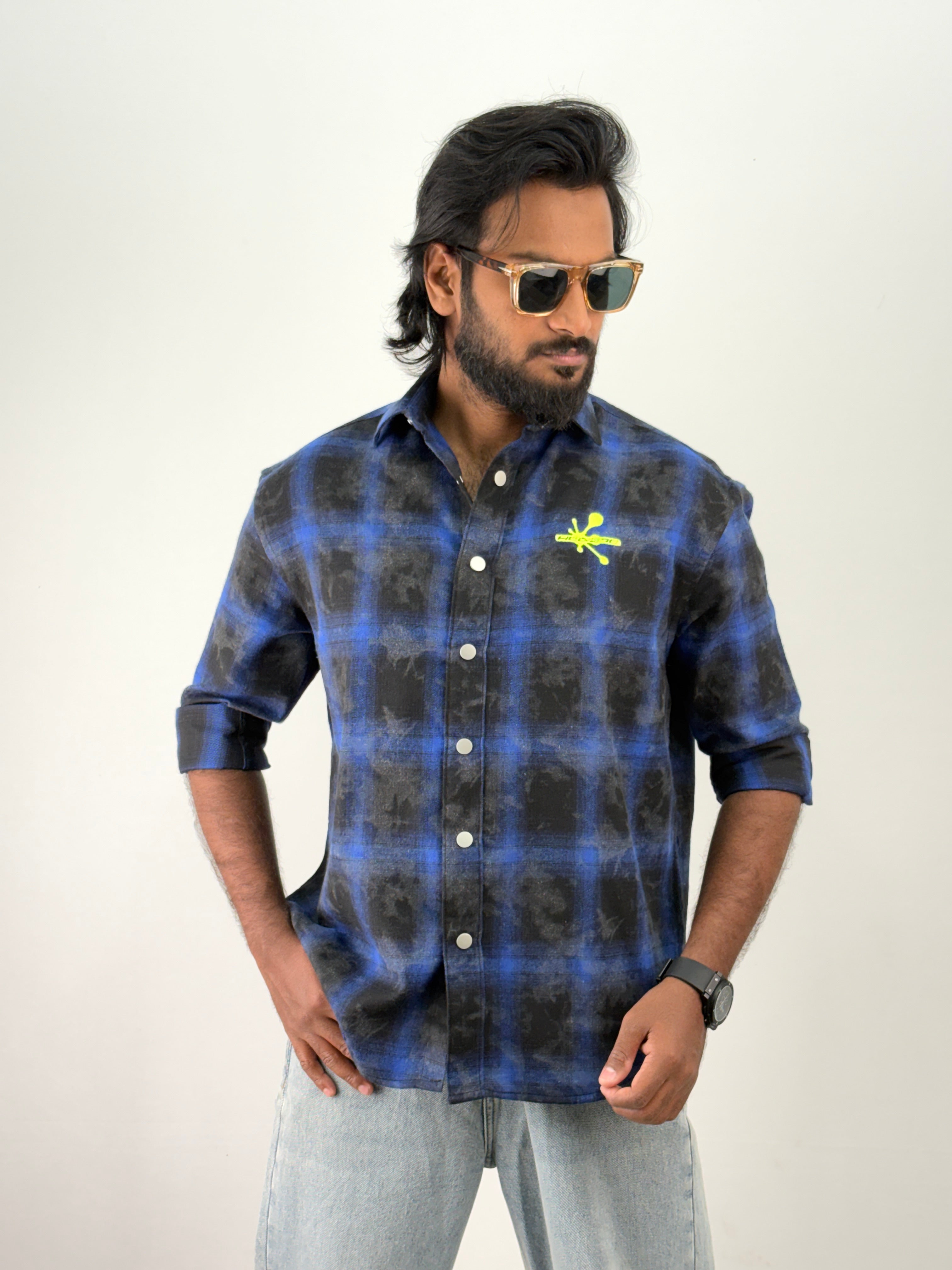 Navy Acid Wash Flannel Shirt