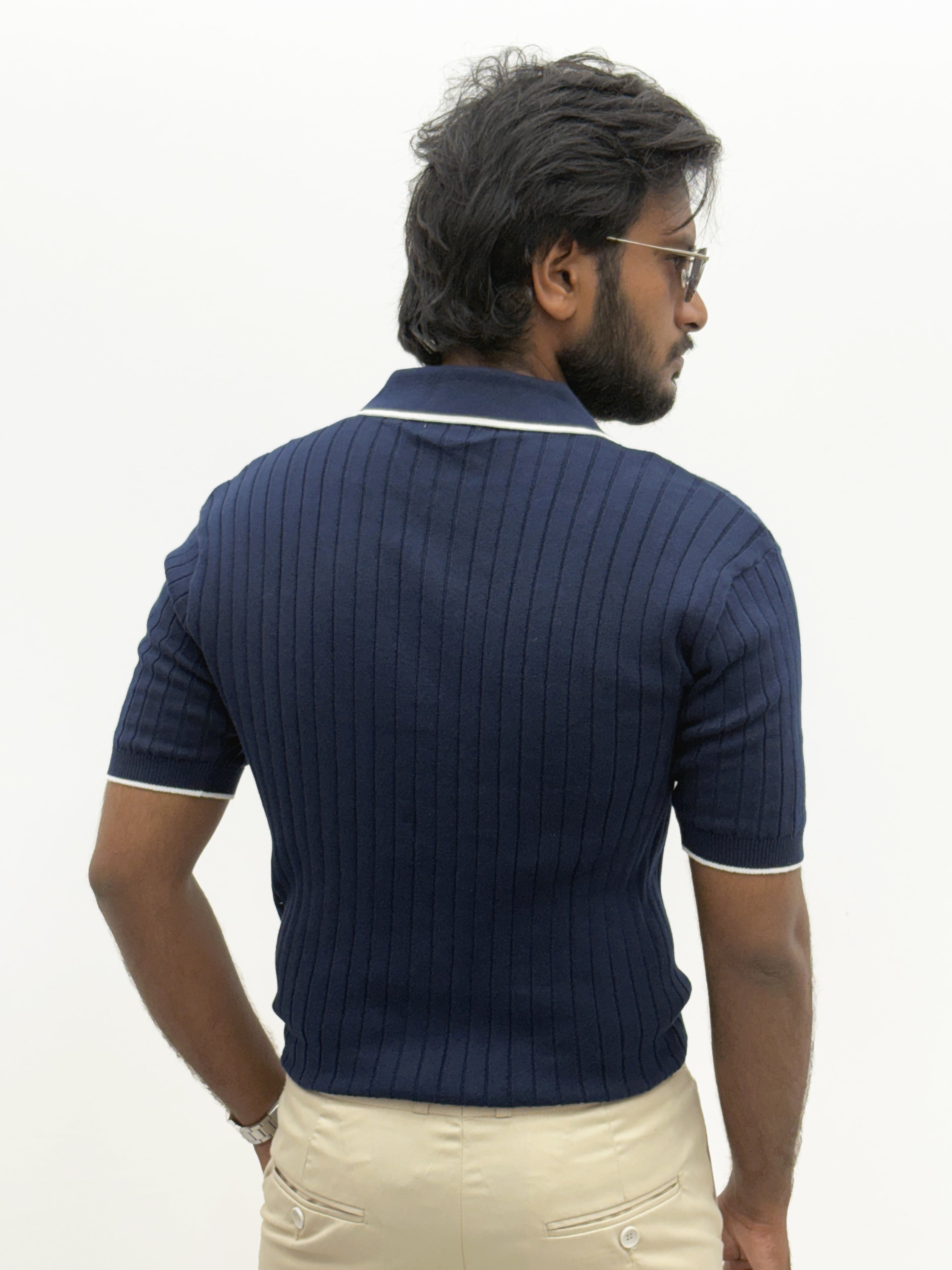 Navy Textured Polo T-Shirt