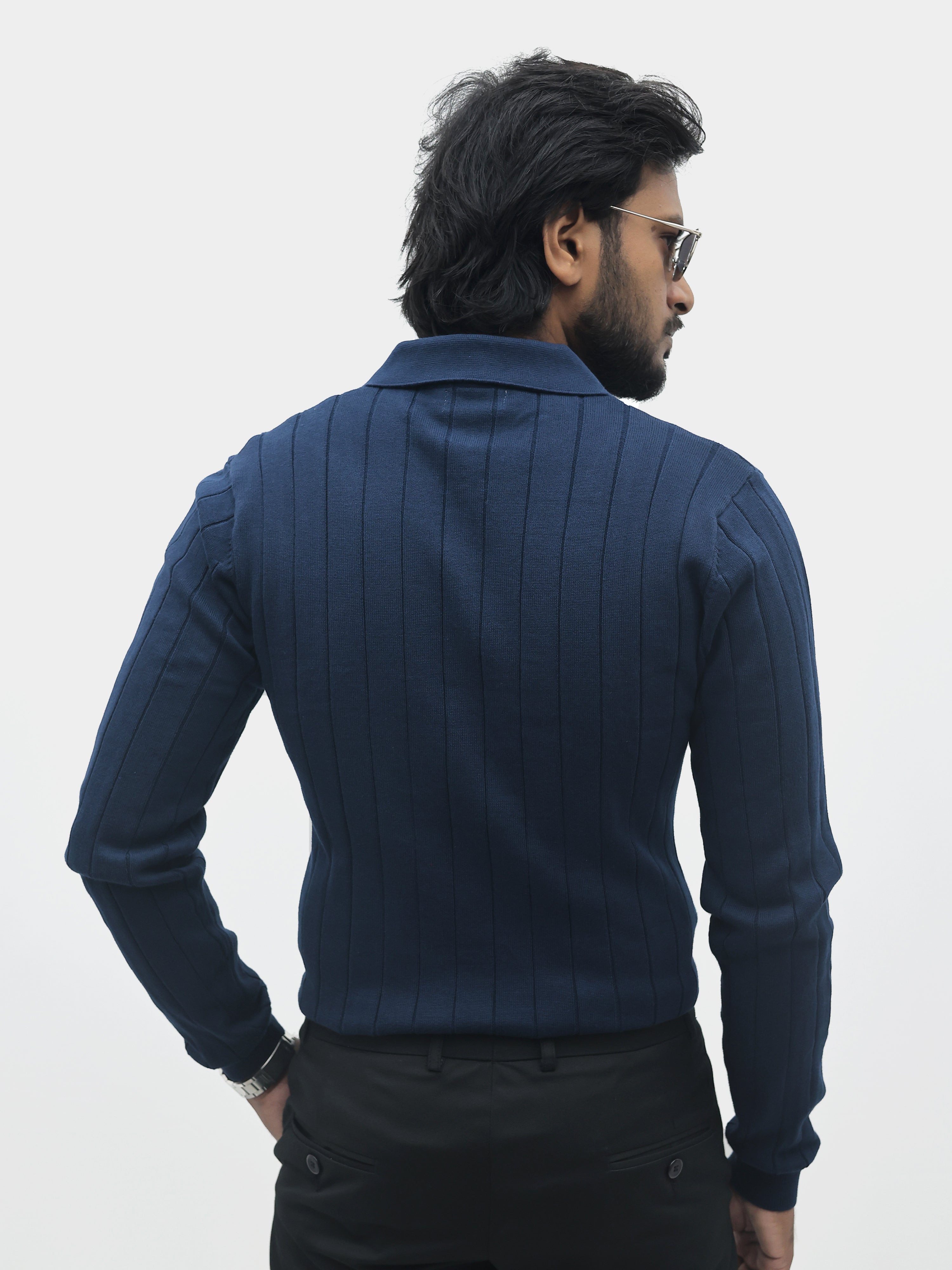 Navy Zipper Polo T-Shirt