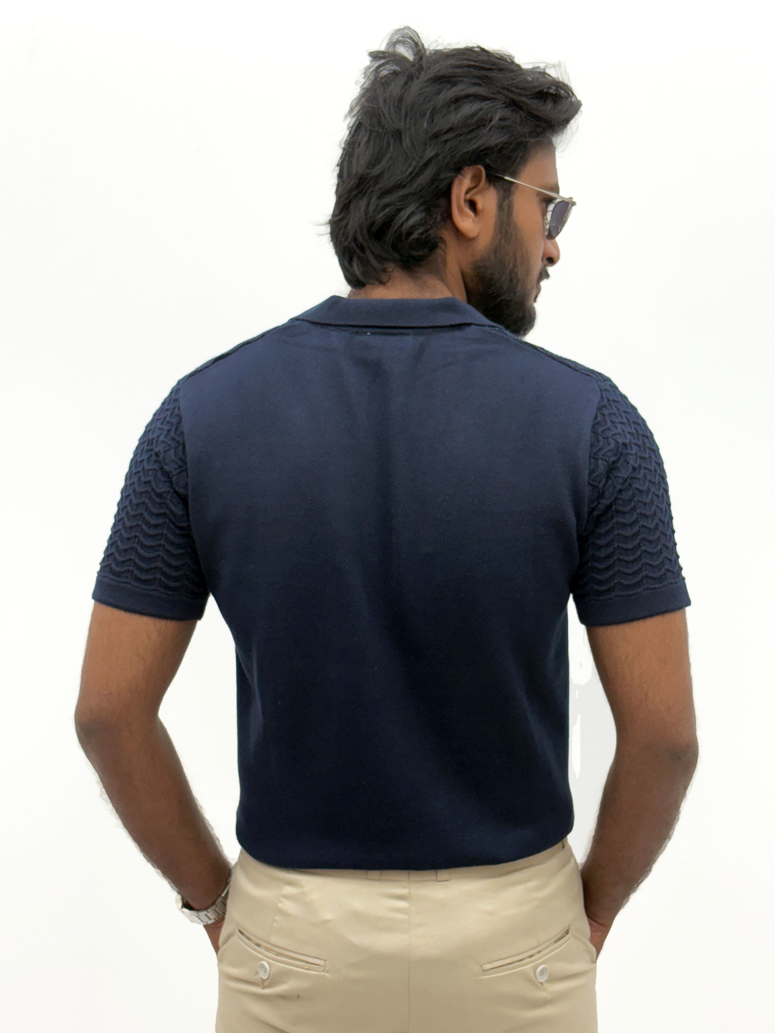 Navy Textured Polo T-Shirt