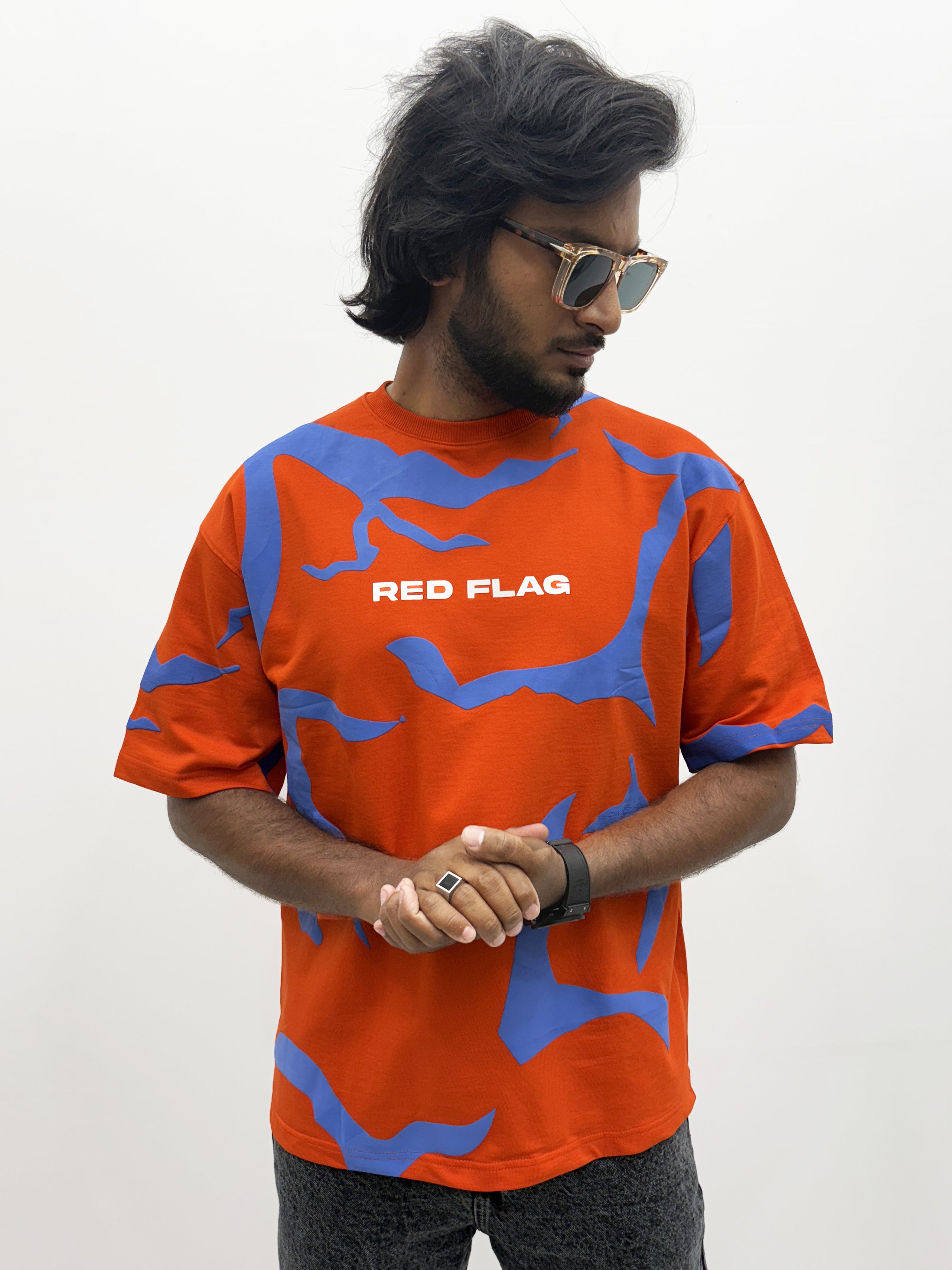 Orange Blue All Over Print Oversize T-Shirt