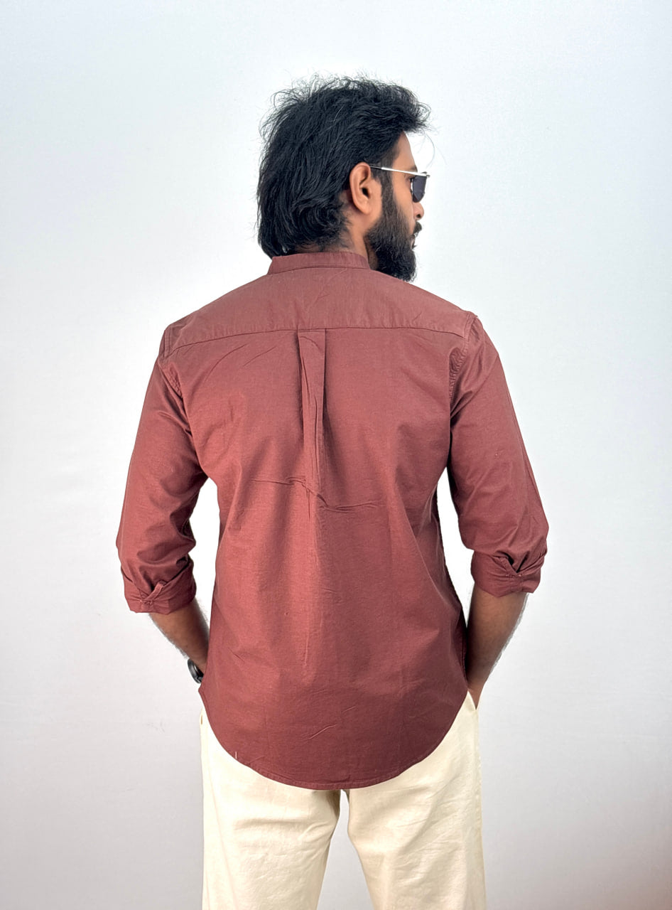 Brick Red Mandarin Collar Shirt