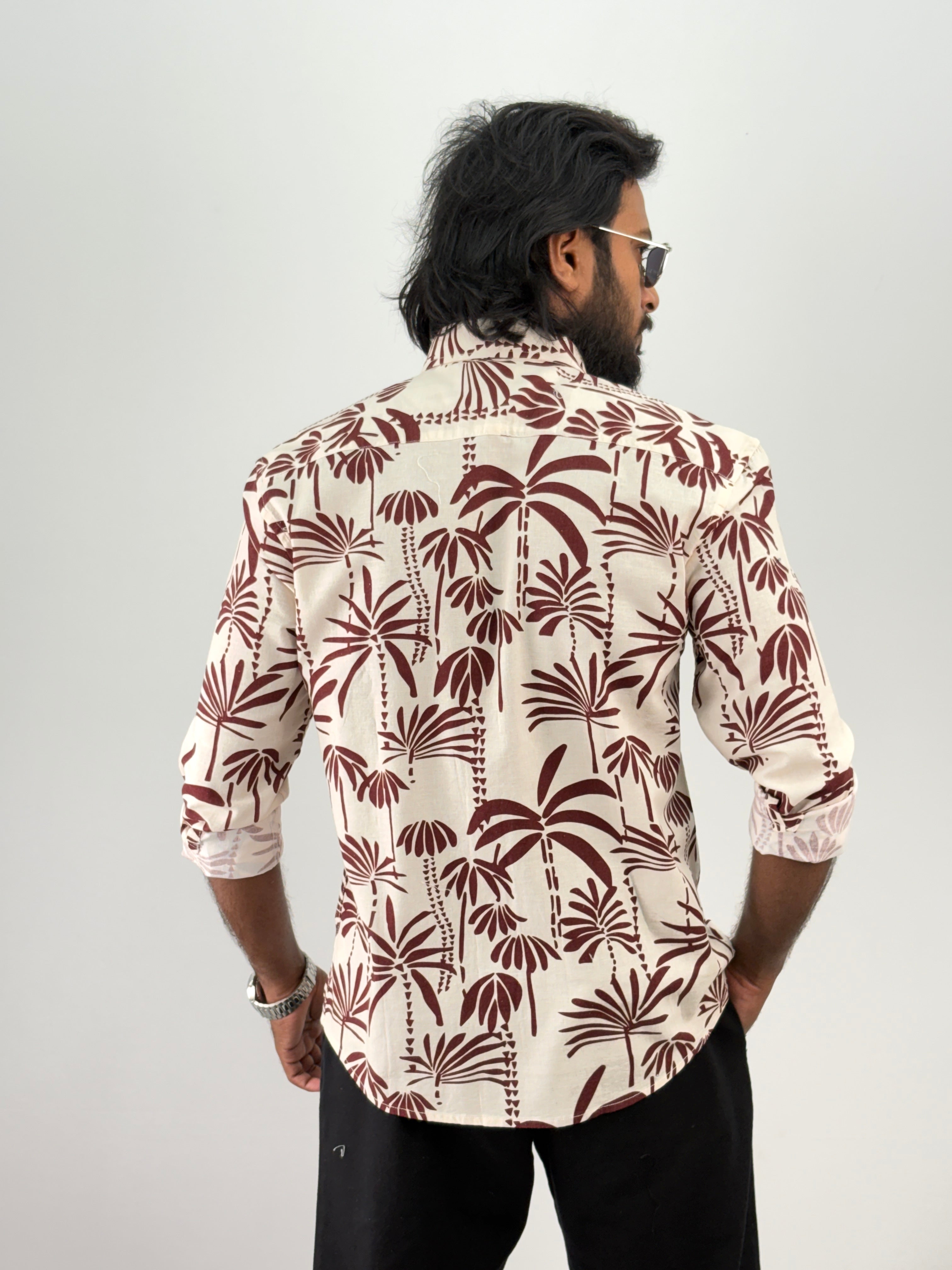Red Linen Printed Shirt