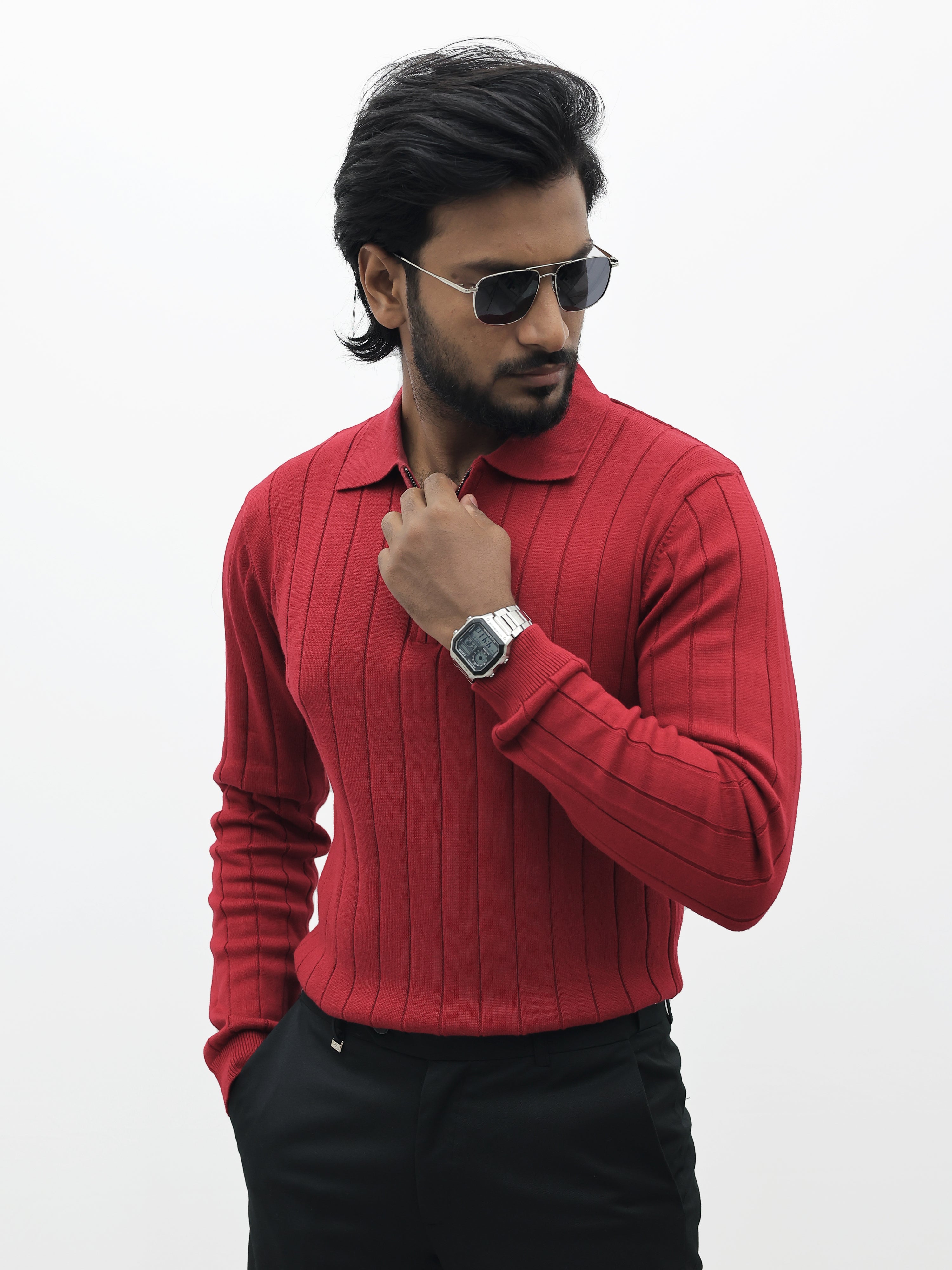 Red Zipper Polo T-Shirt