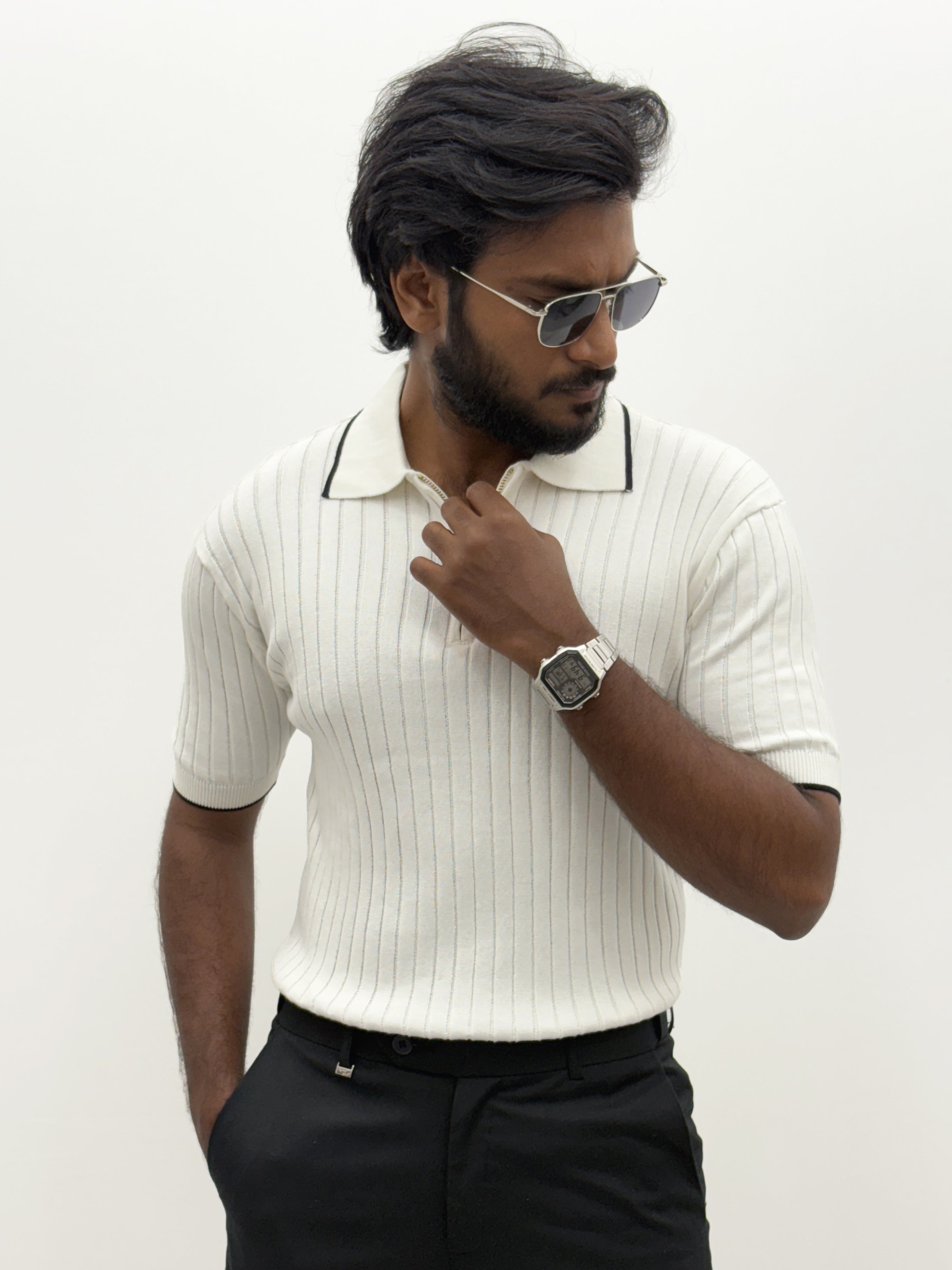 White Textured Polo T-Shirt