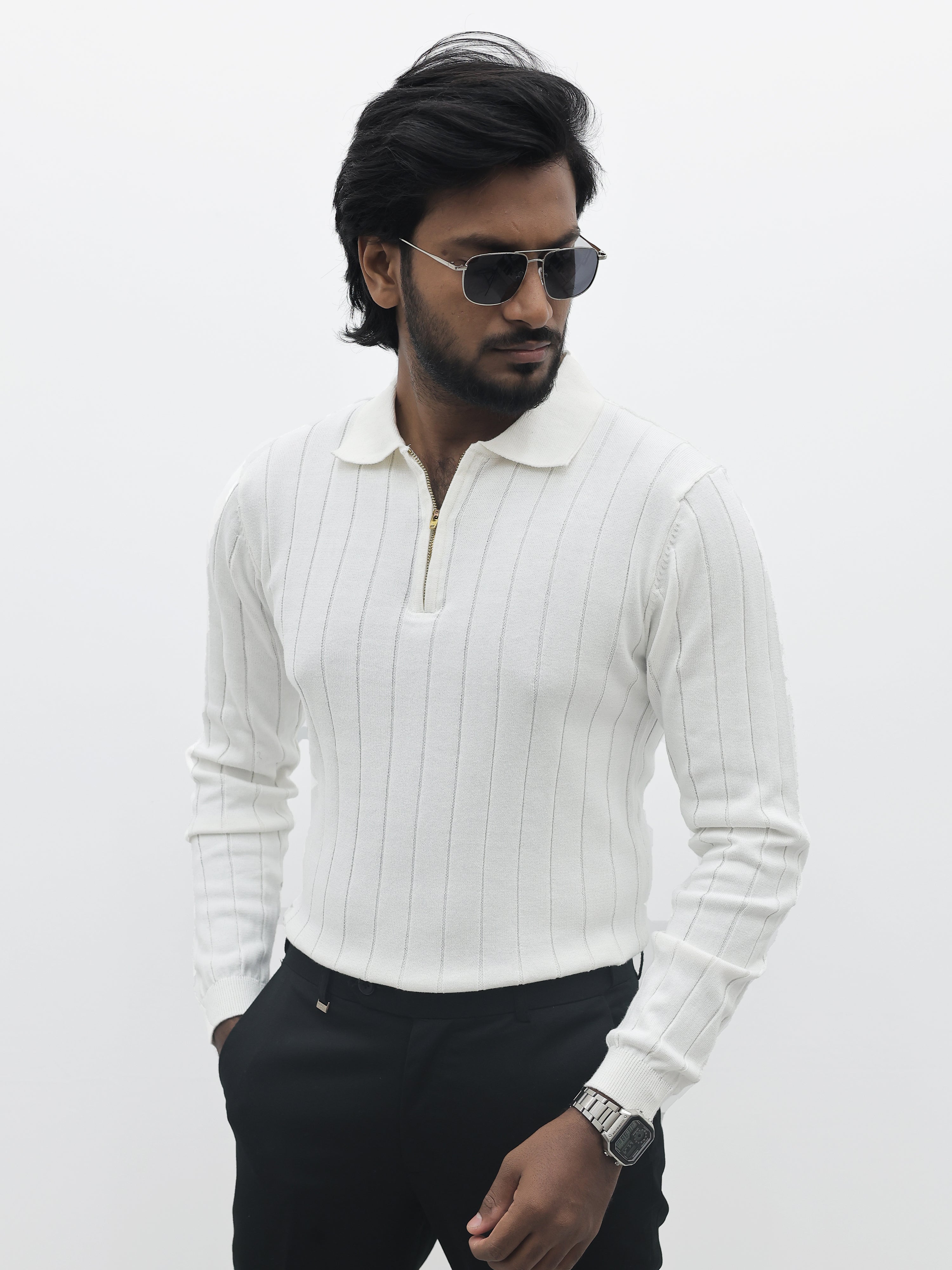 White Zipper Polo T-Shirt