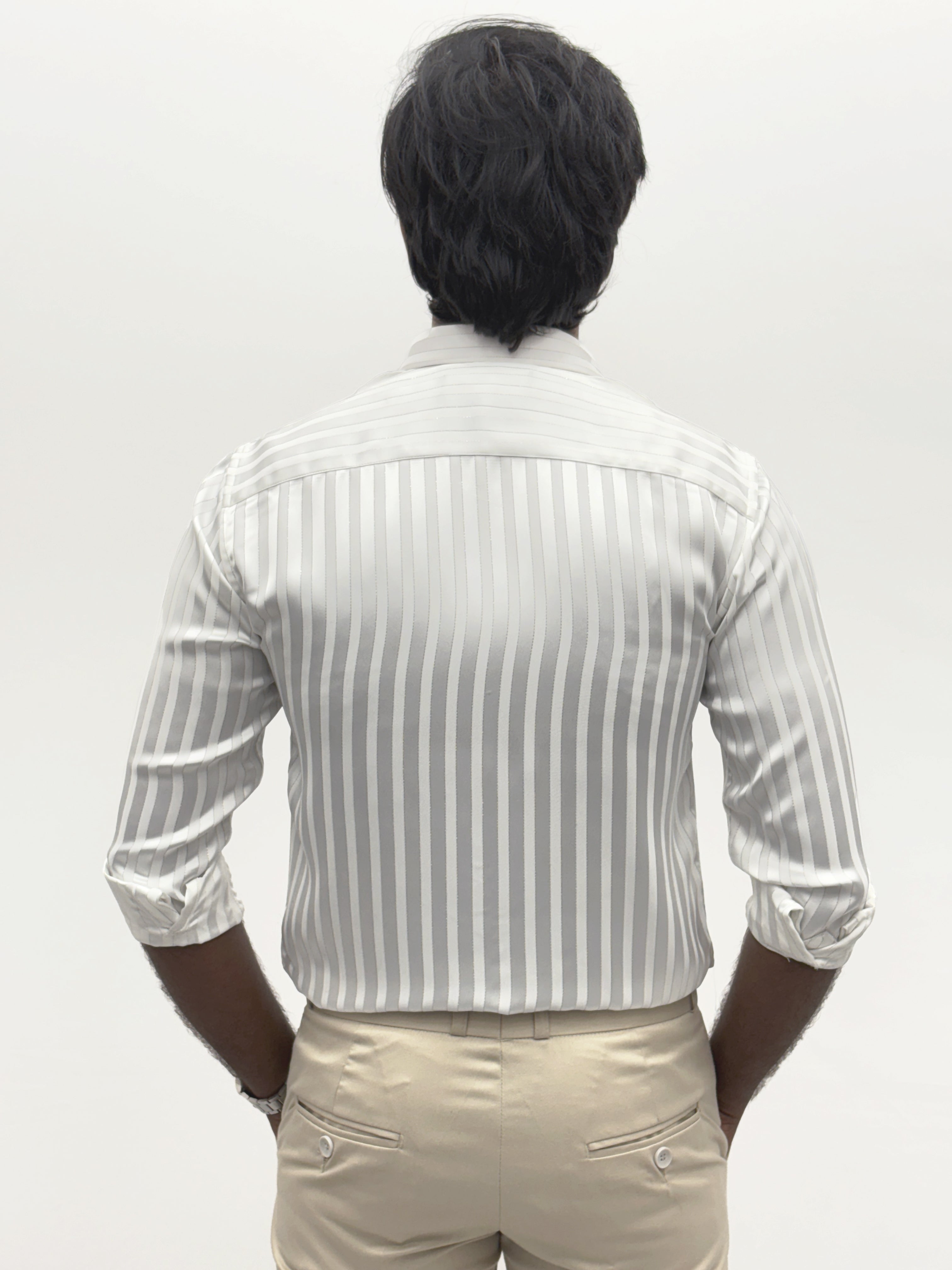 White Designer Self Stripe Shirt