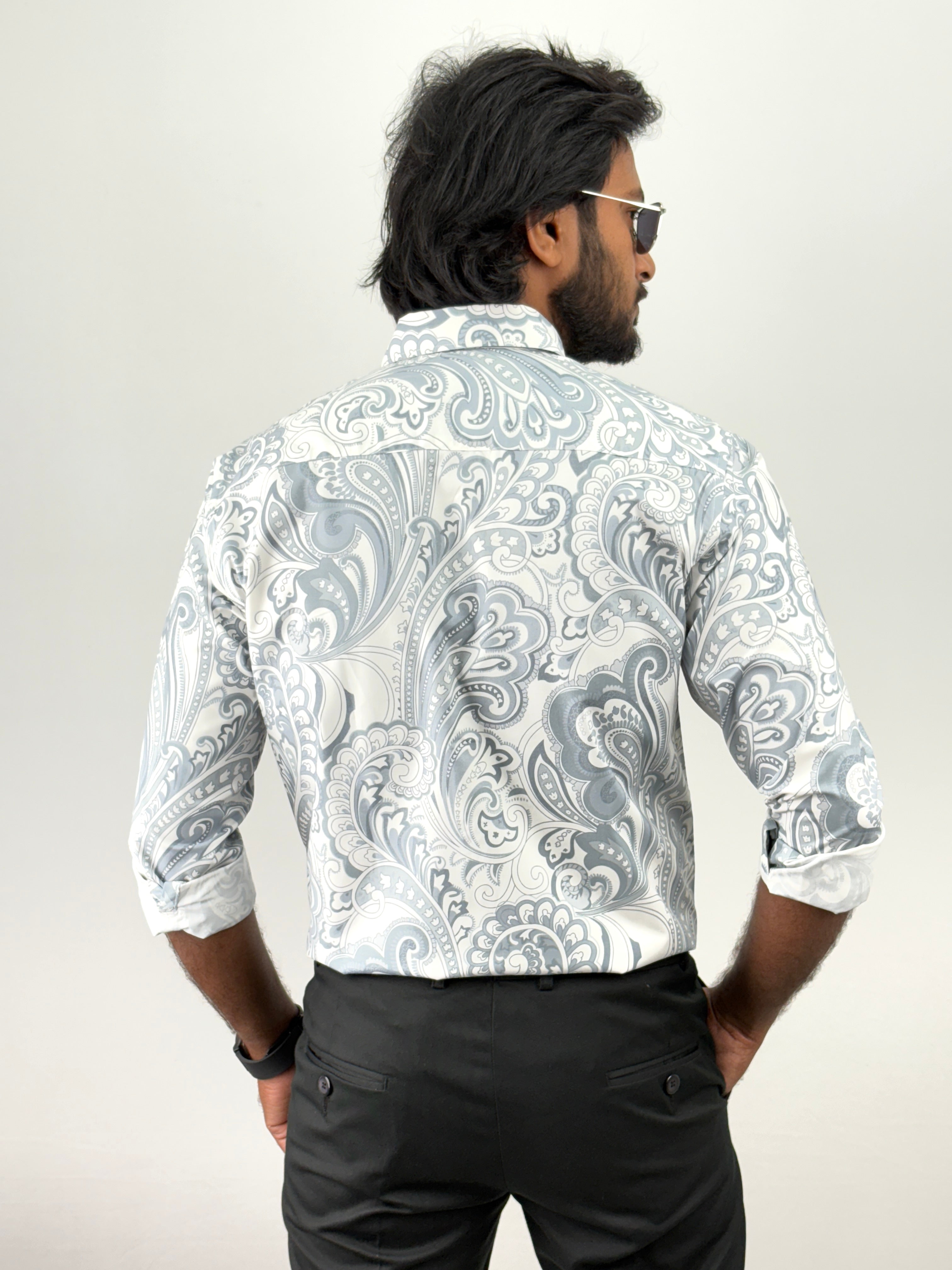 White Blue Retro Printed Shirt