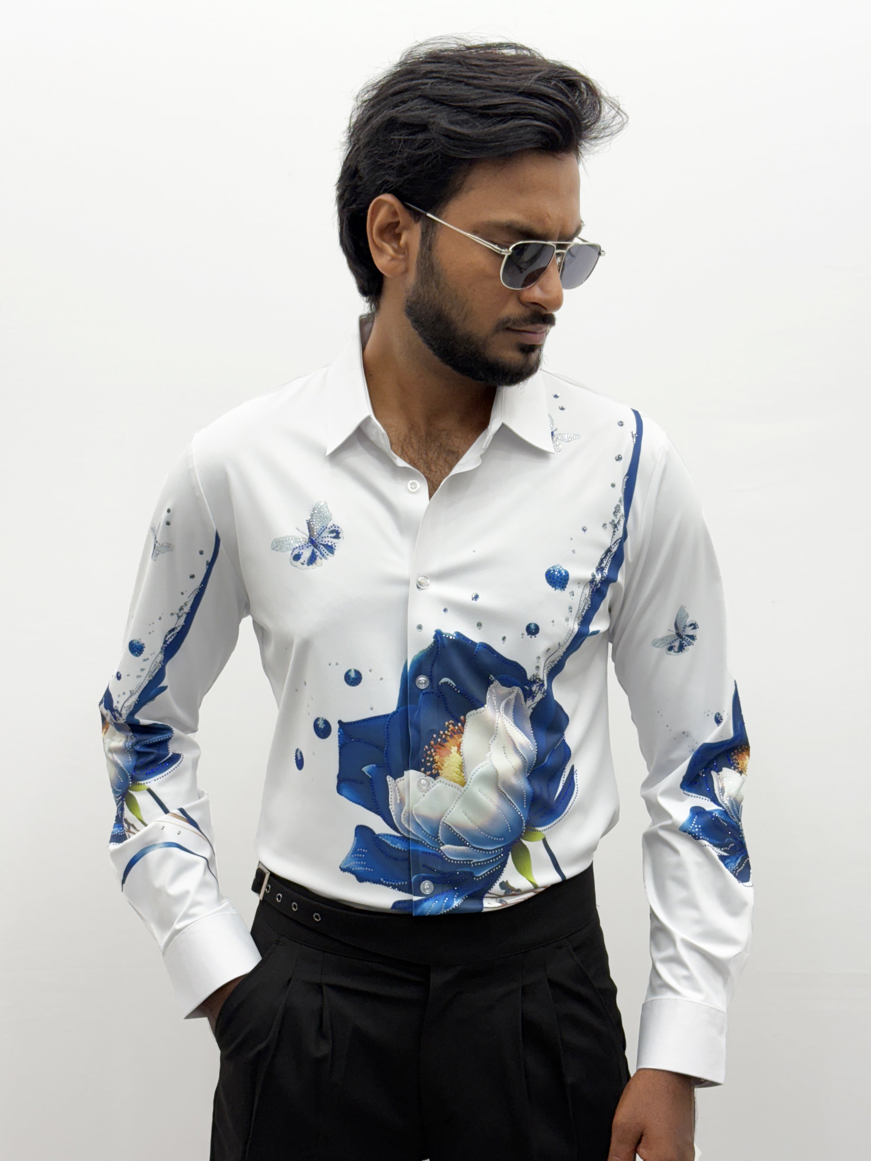 White Blue IMP Designer Stone Work Shirt