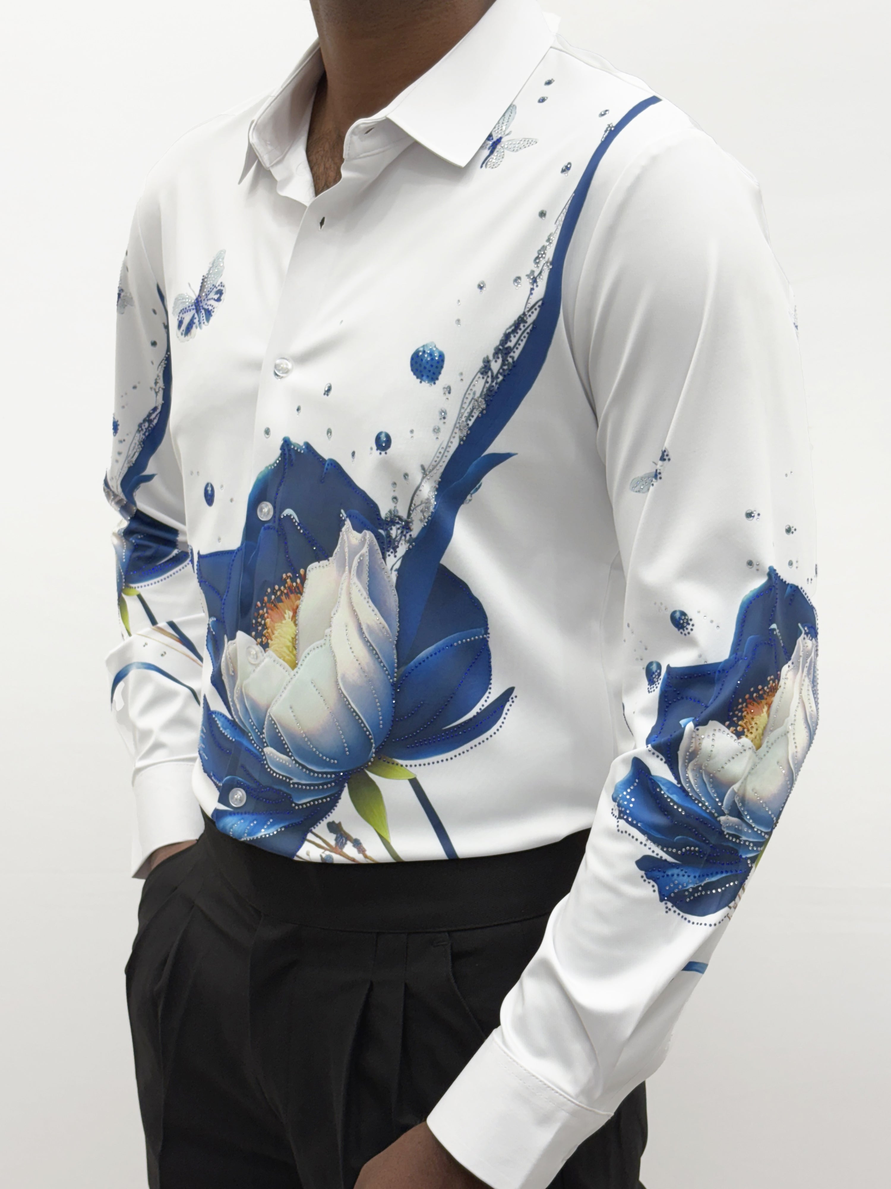 White Blue IMP Designer Stone Work Shirt