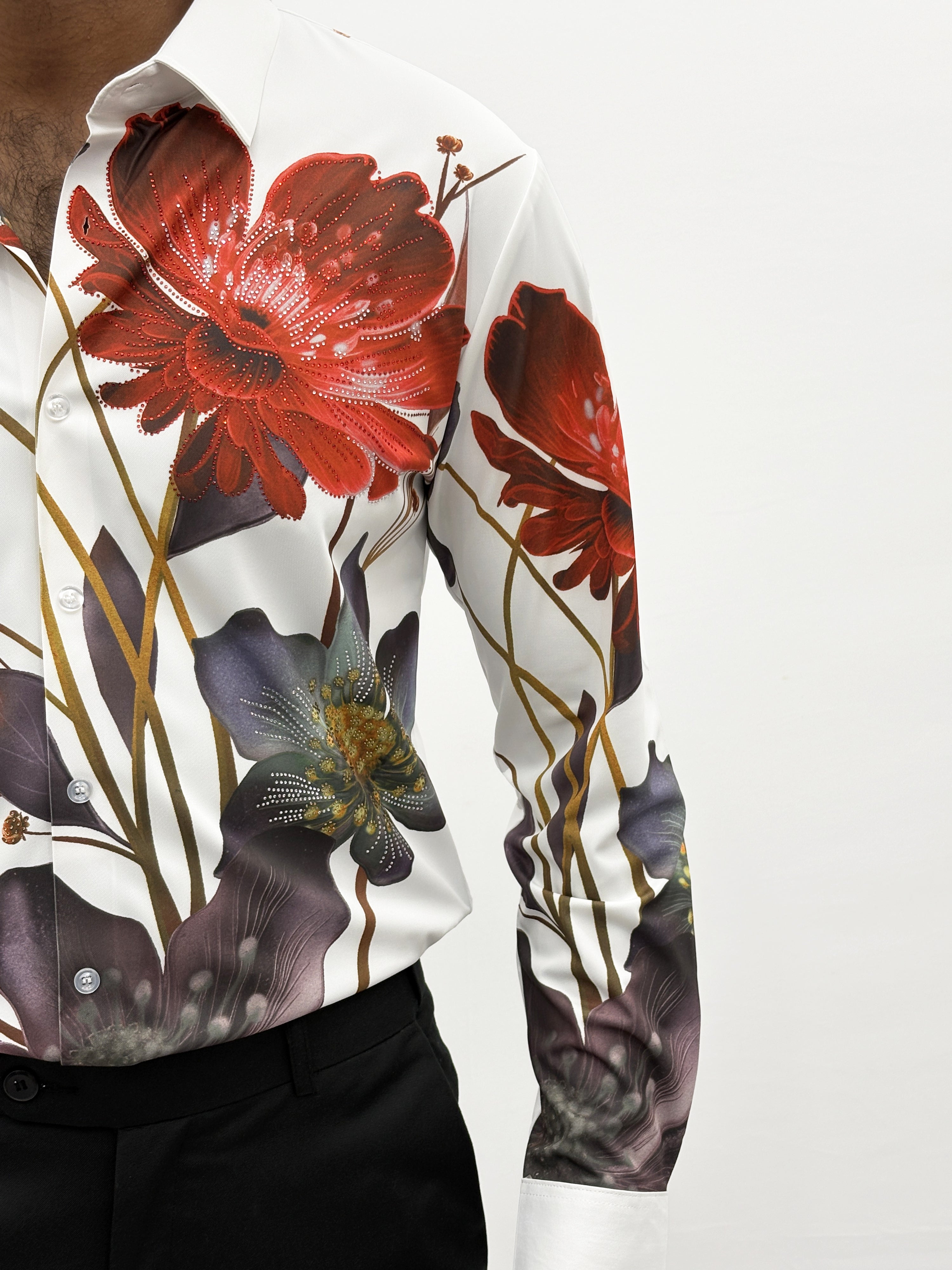 White Red IMP Stone Work Designer Shirt