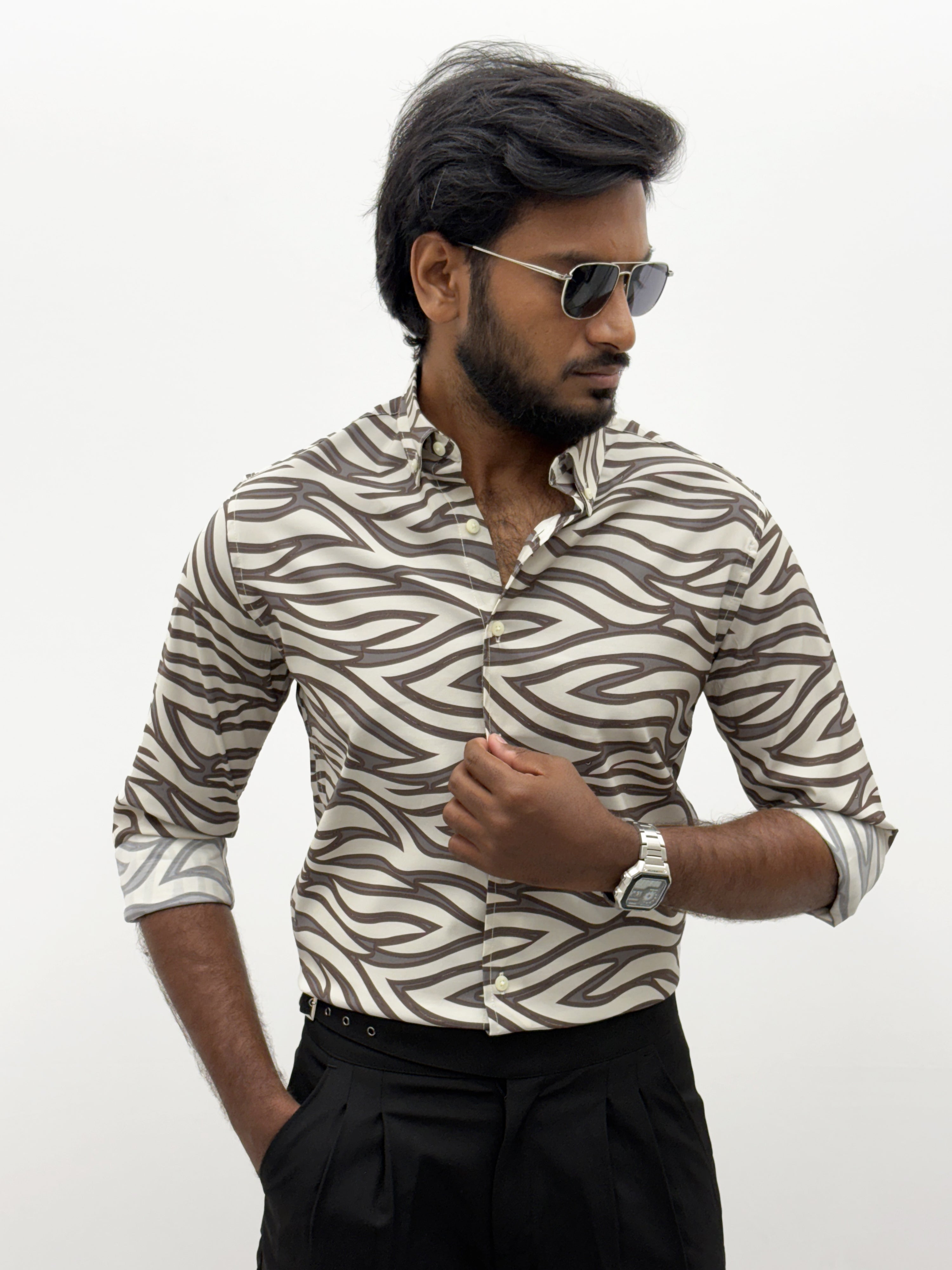 White Brown IMP Retro Printed Shirt