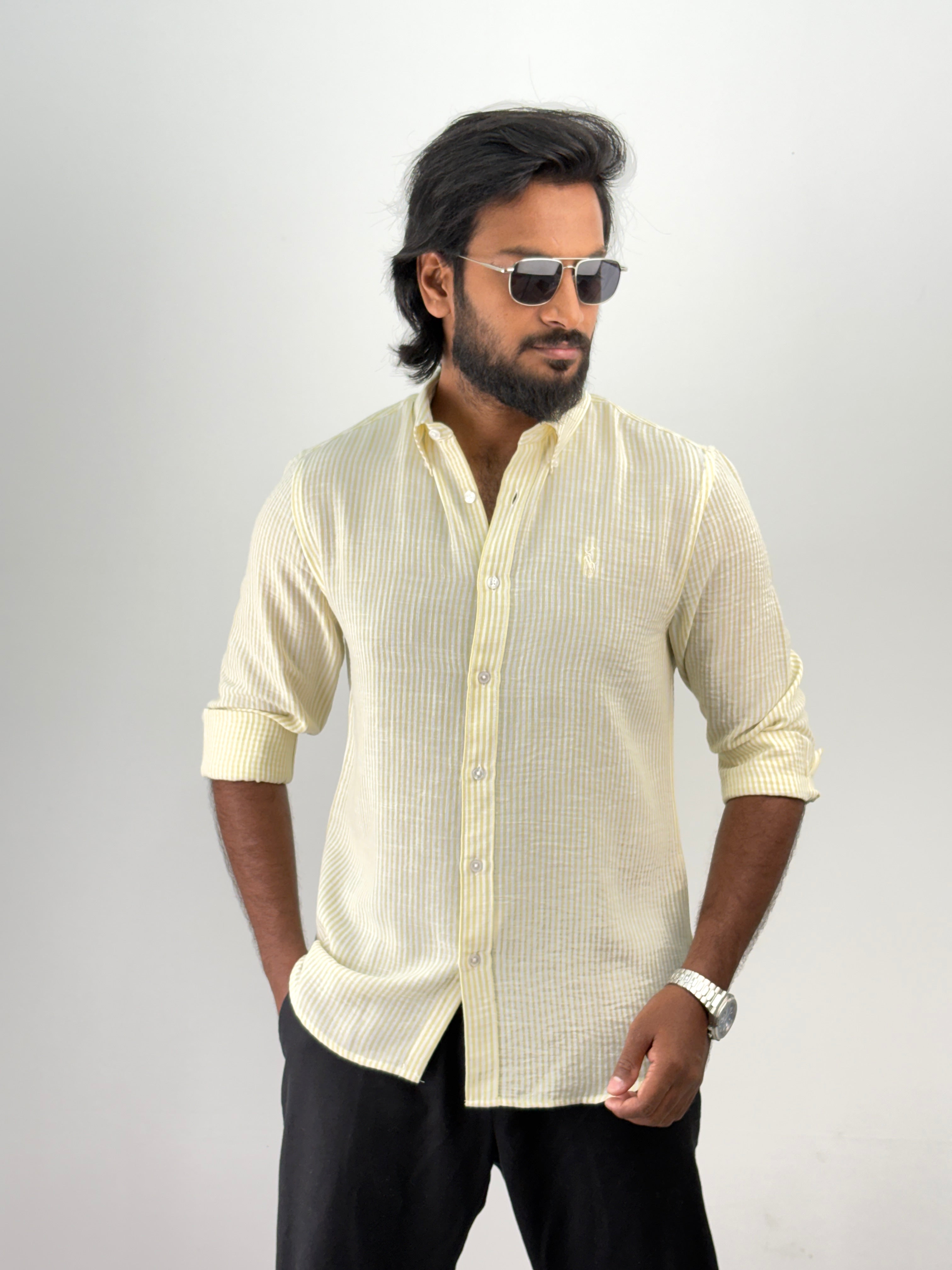 Yellow Linen Stripe Shirt