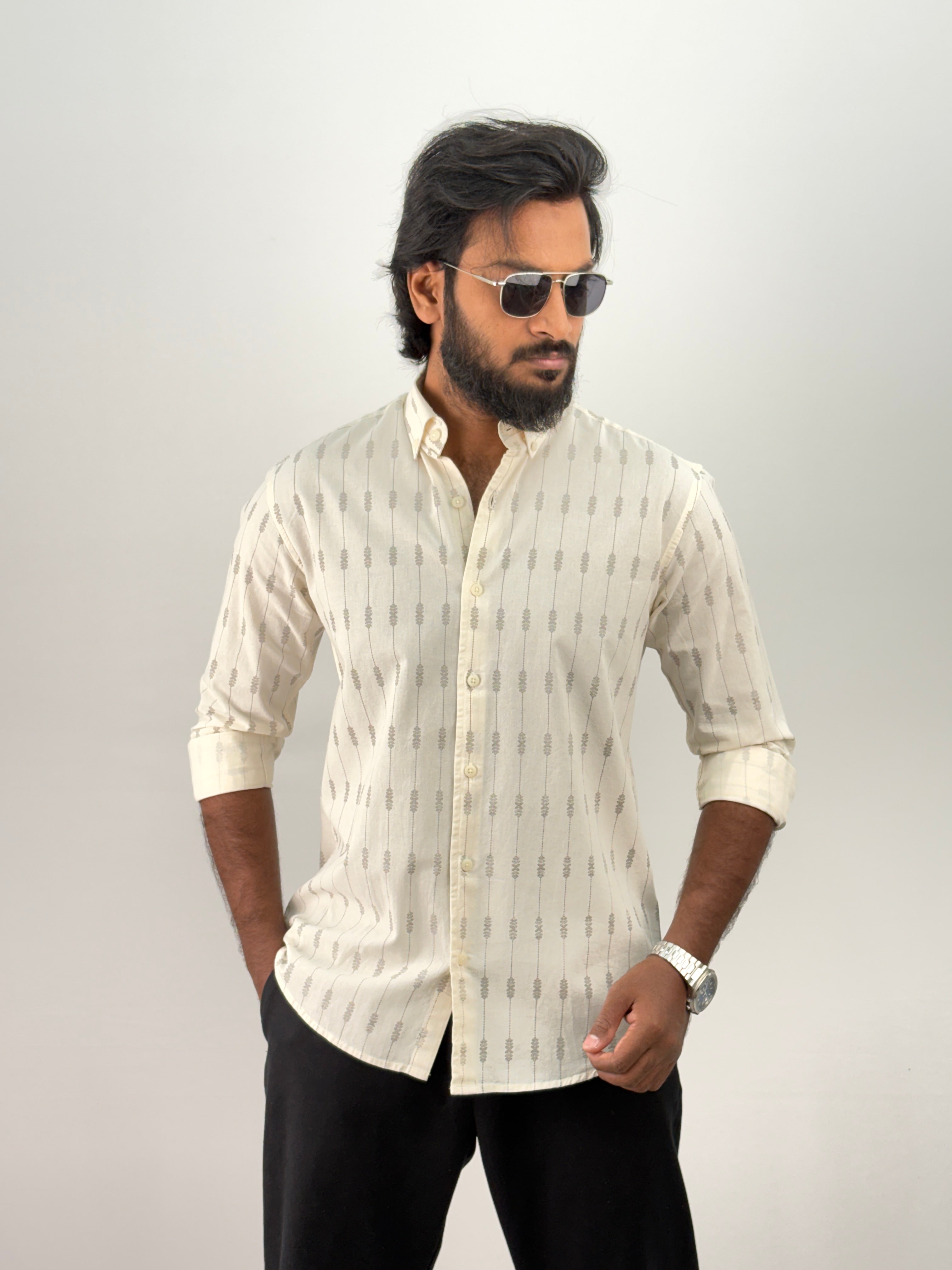 Beige(2) Printed Jacquard Shirt