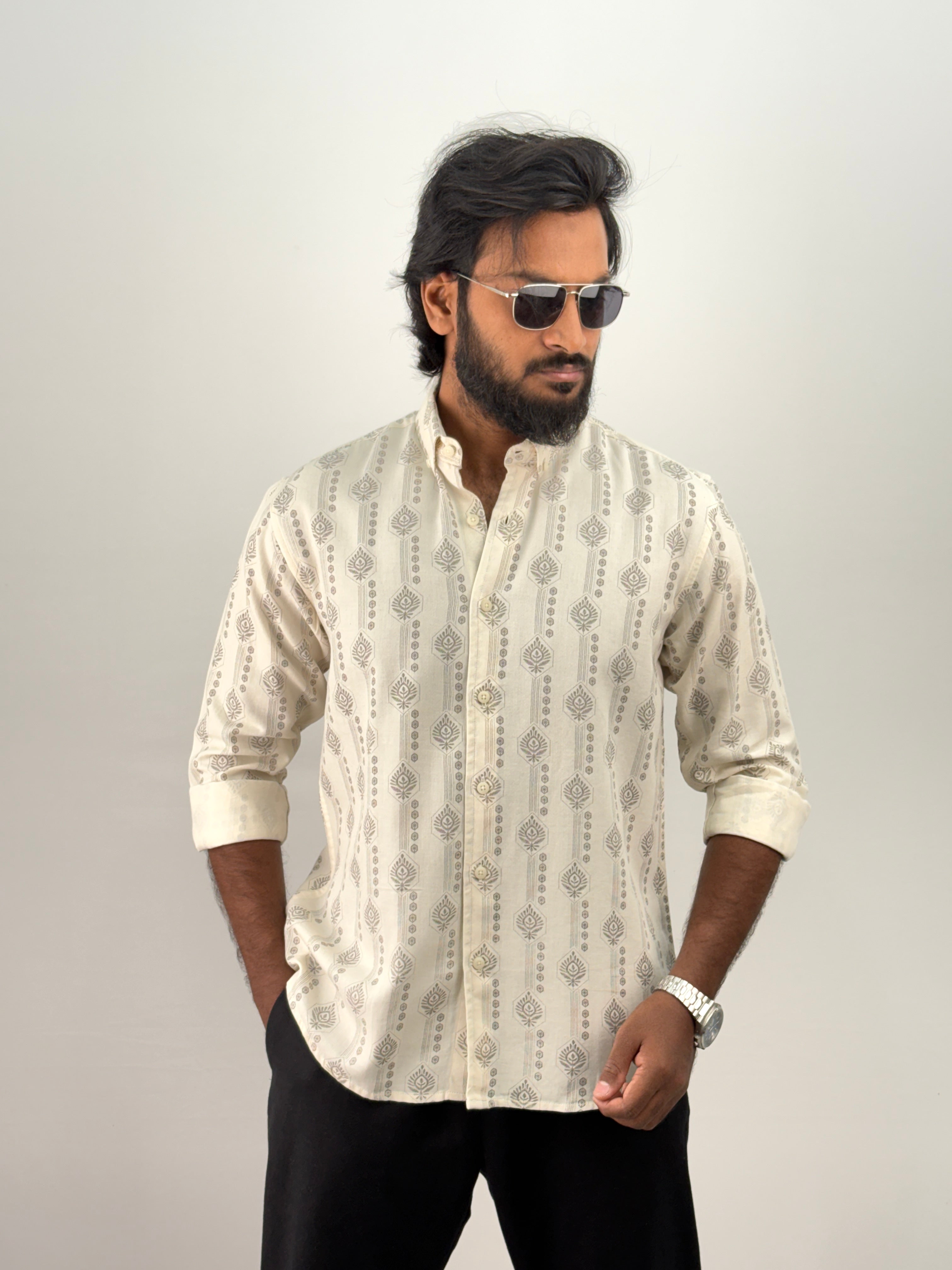 Beige(3) Printed Jacquard Shirt