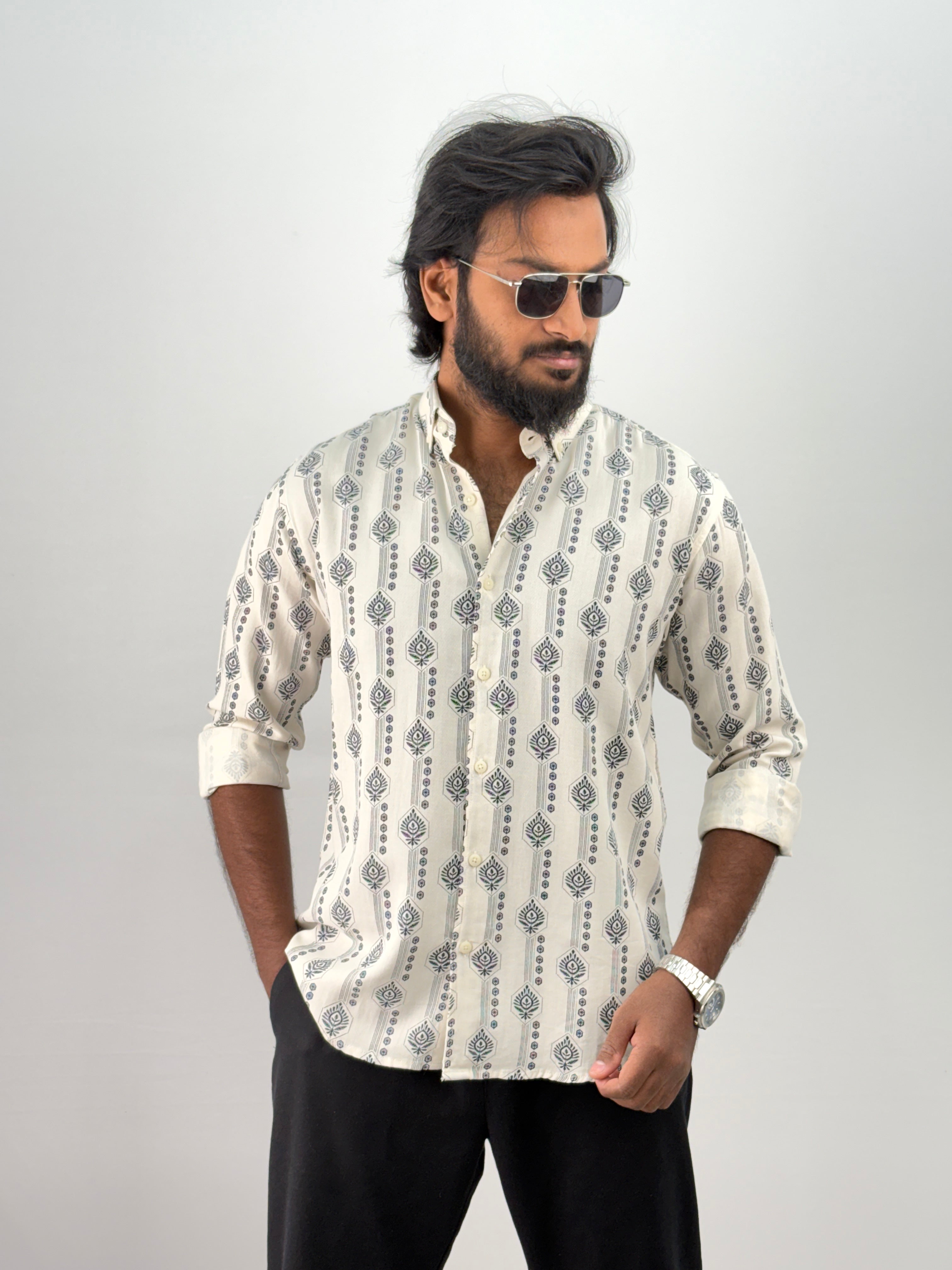 Navy(3) Printed Jacquard Shirt