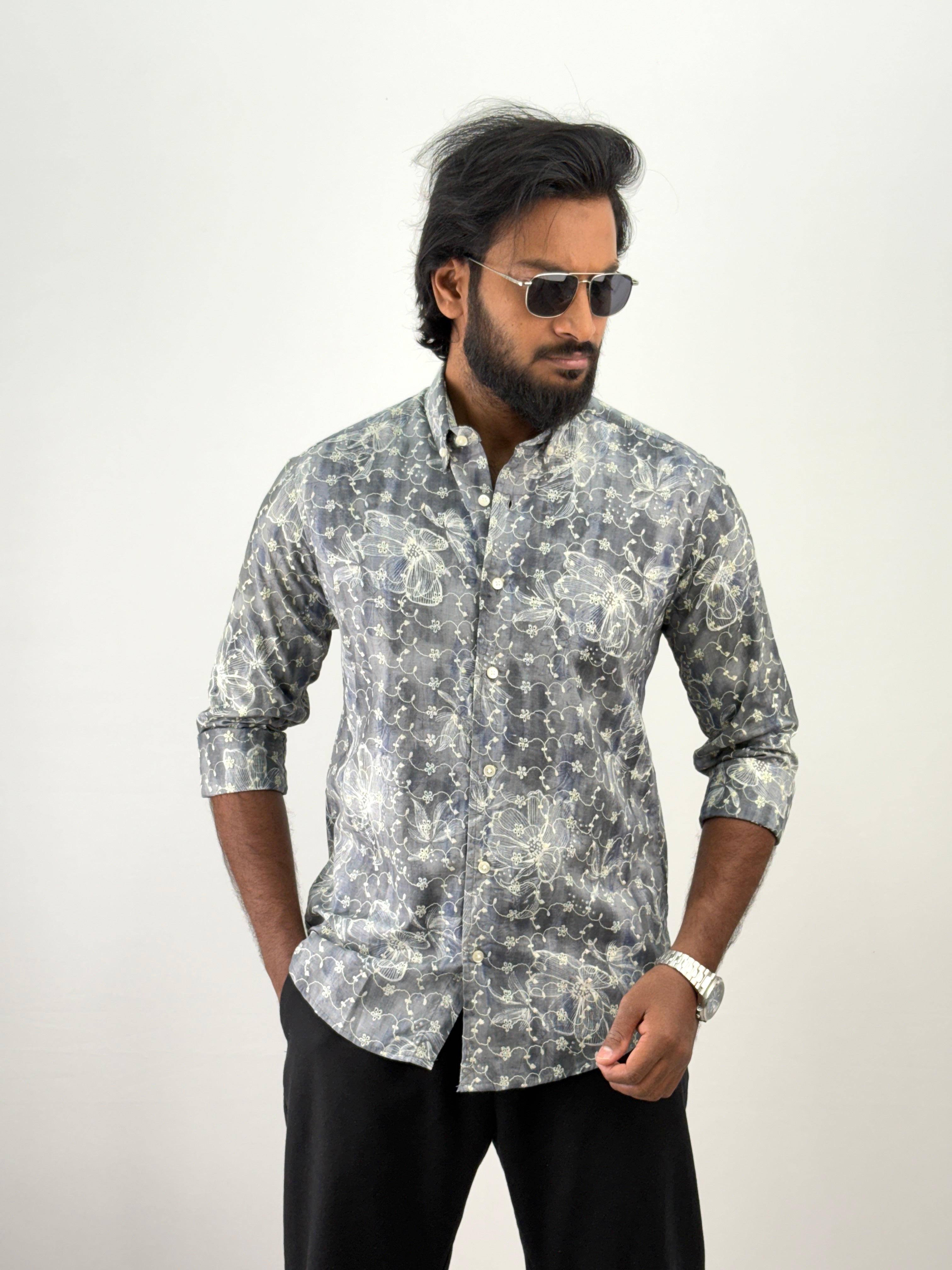 Ash Embroidery Printed Shirt
