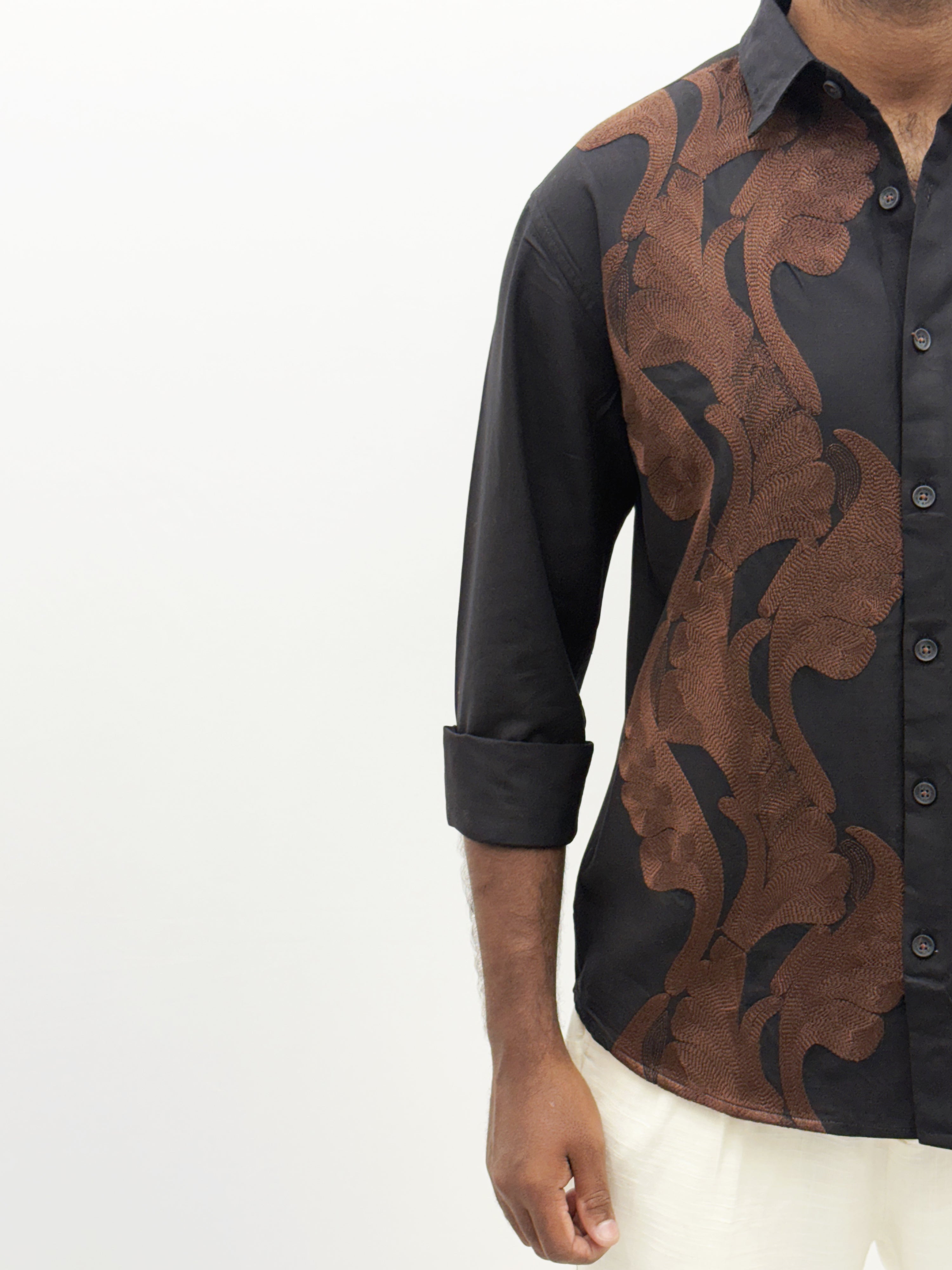 Black Linen Embroidery Shirt