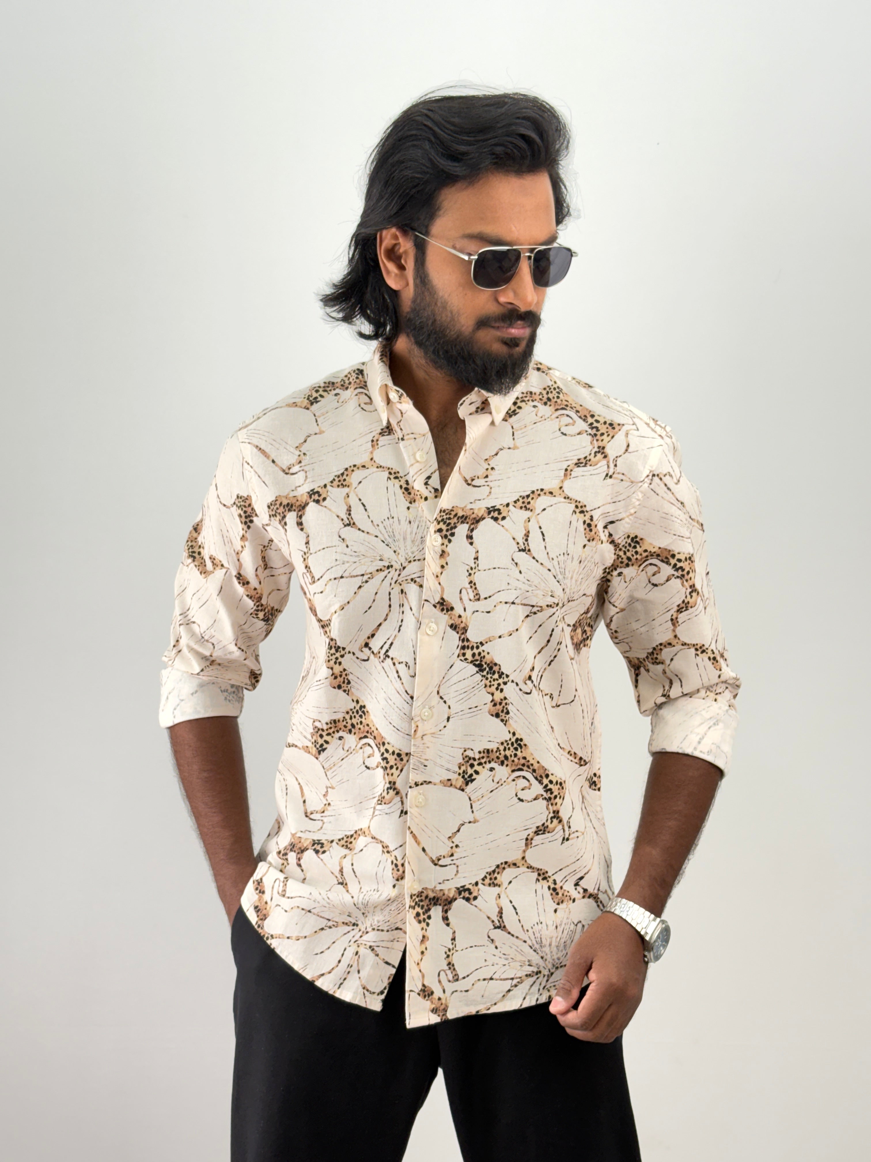Beige Linen Printed Shirt