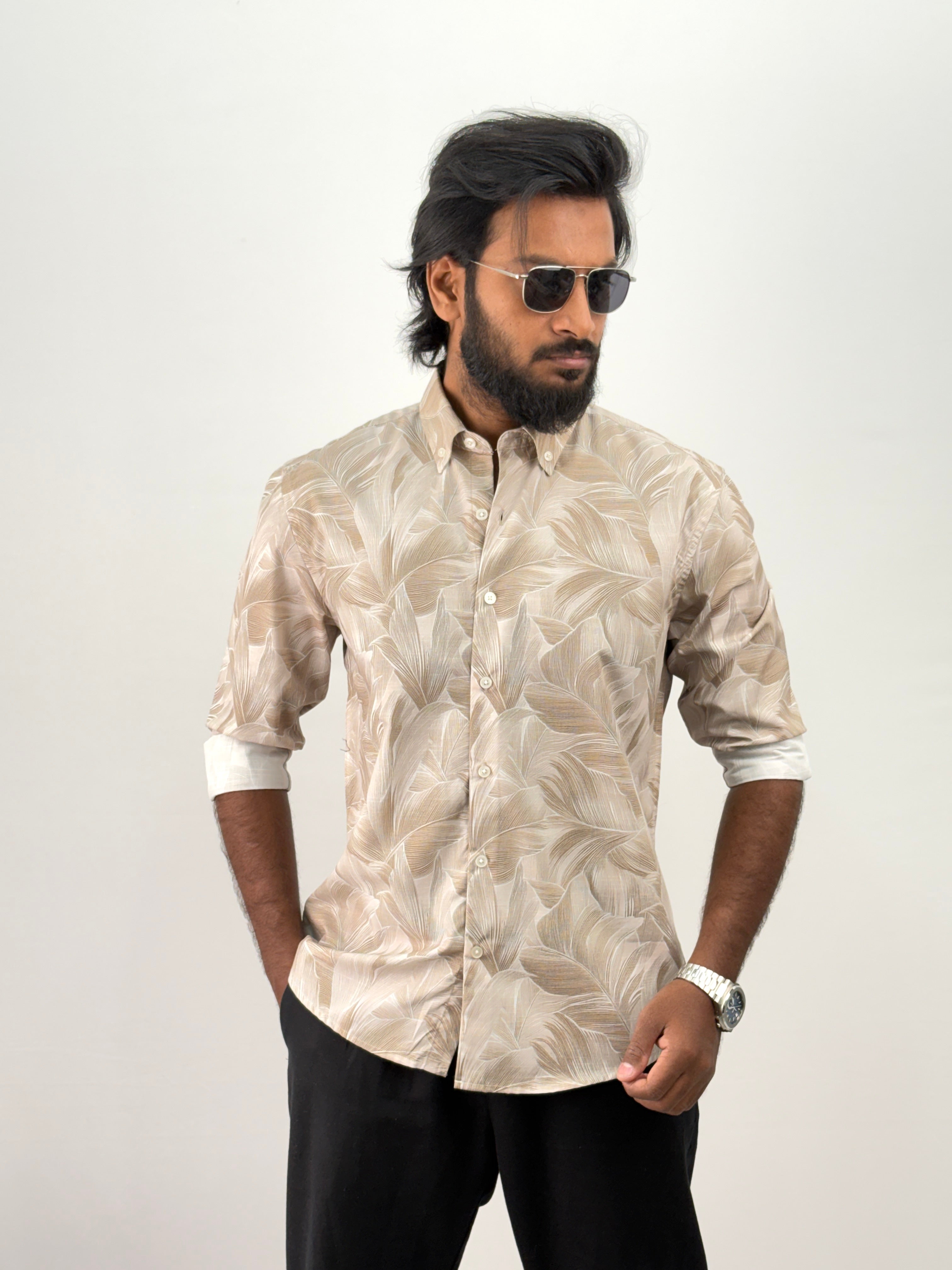 Beige Linen Printed Shirt