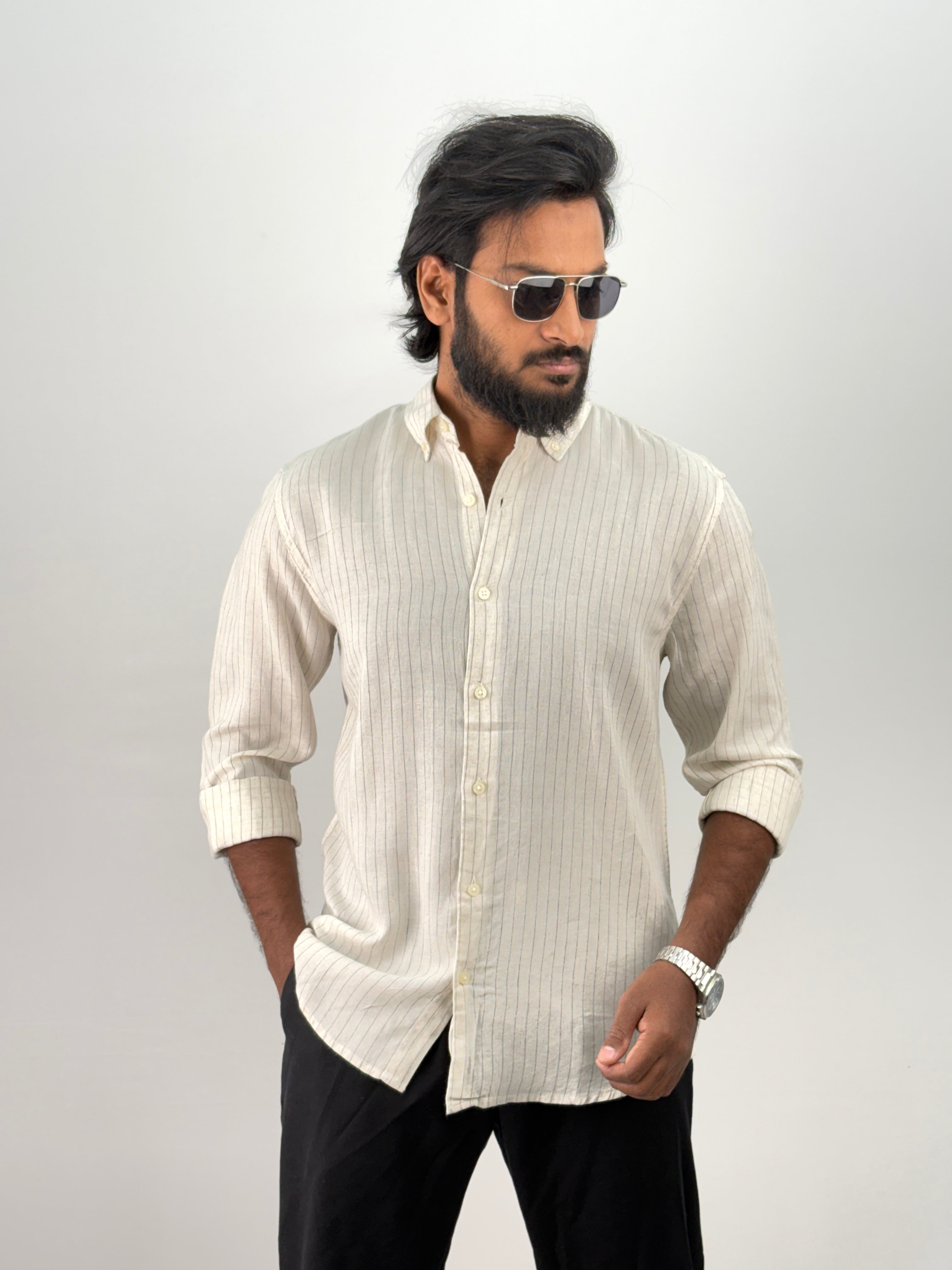 Beige Linen Stripe Shirt 1