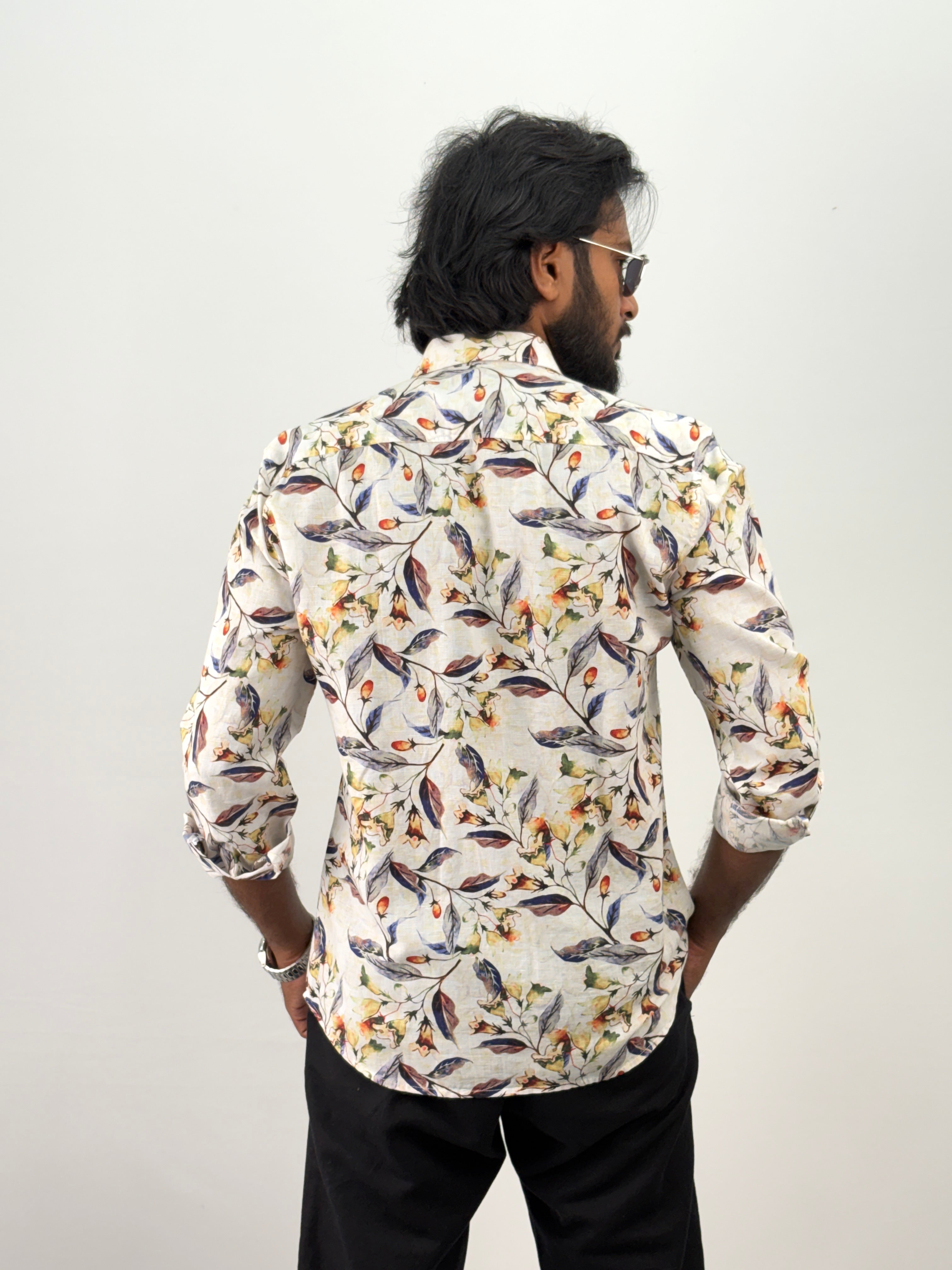 Beige Linen Printed Shirt