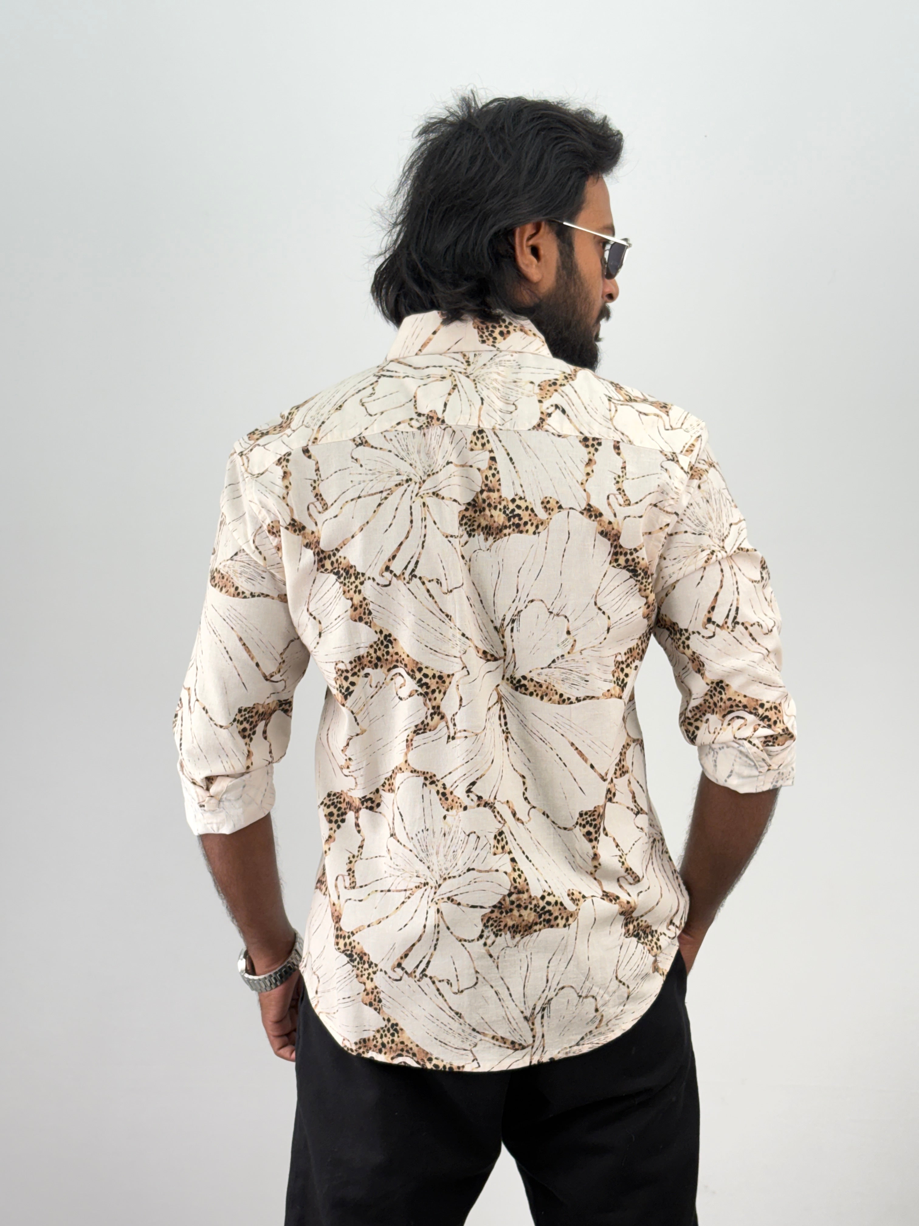 Beige Linen Printed Shirt