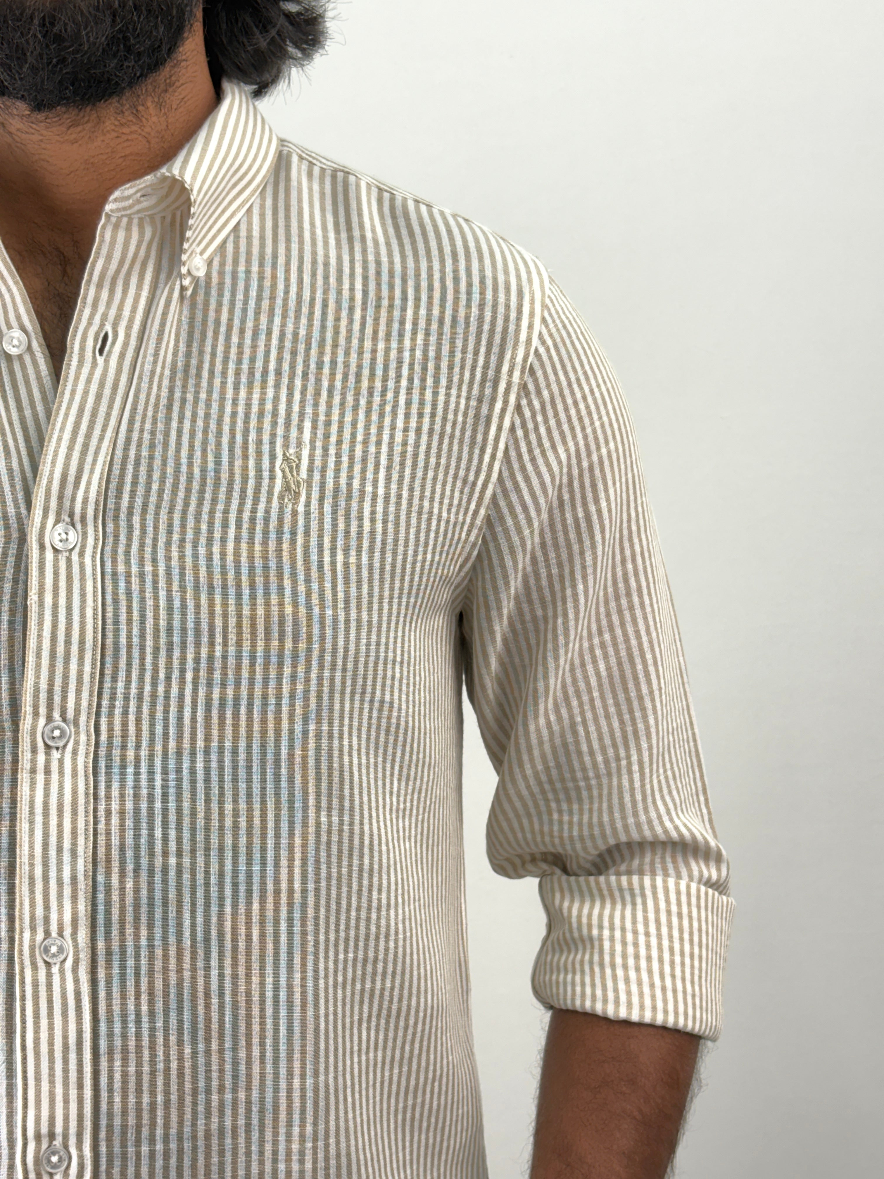 Beige Linen Stripe Shirt