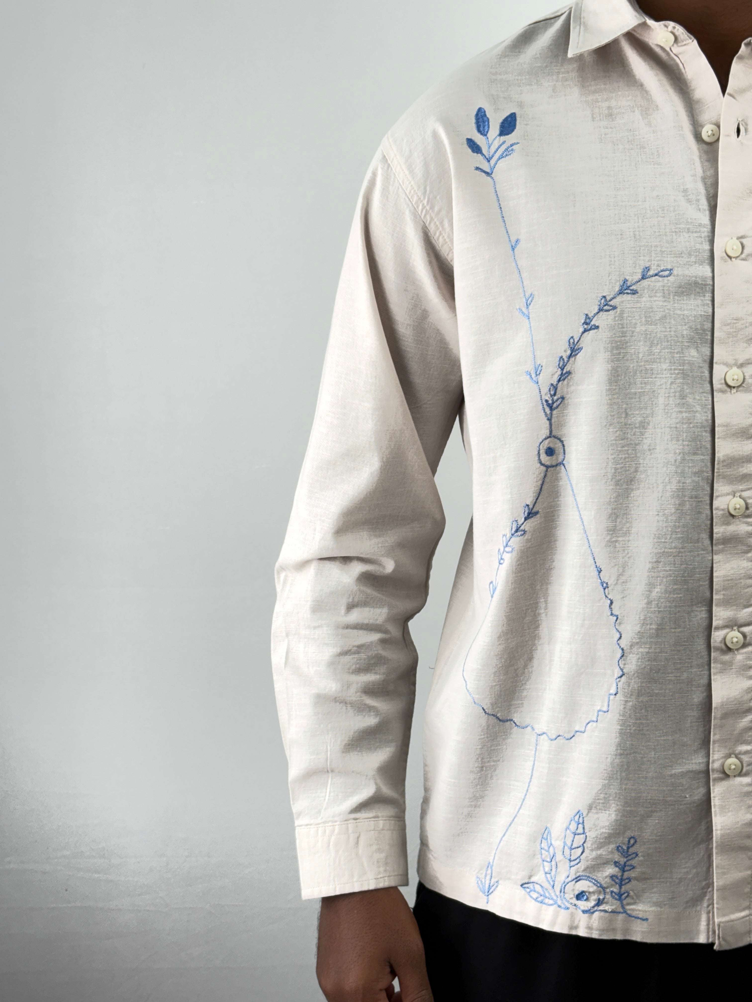Beige Linen Embroidery Shirt