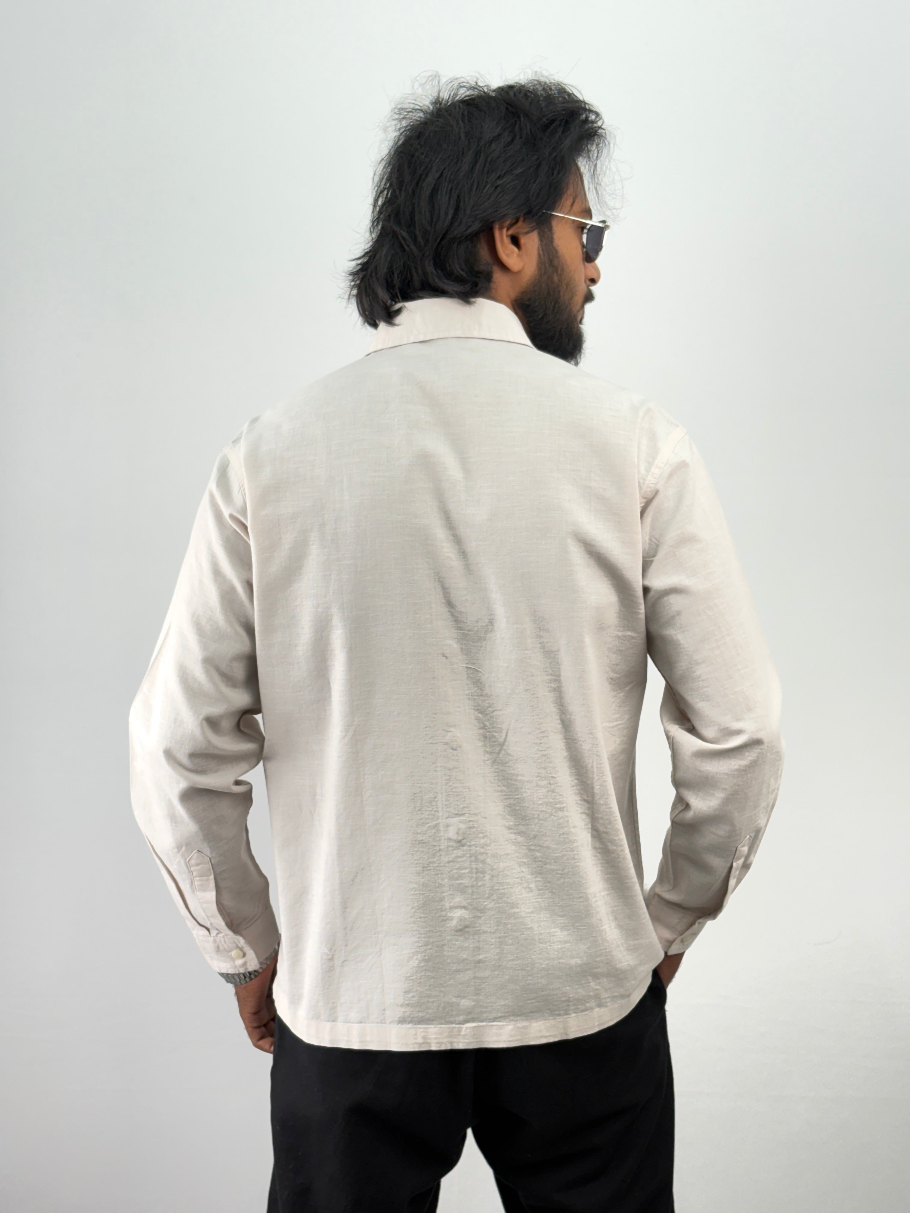 Beige Linen Embroidery Shirt