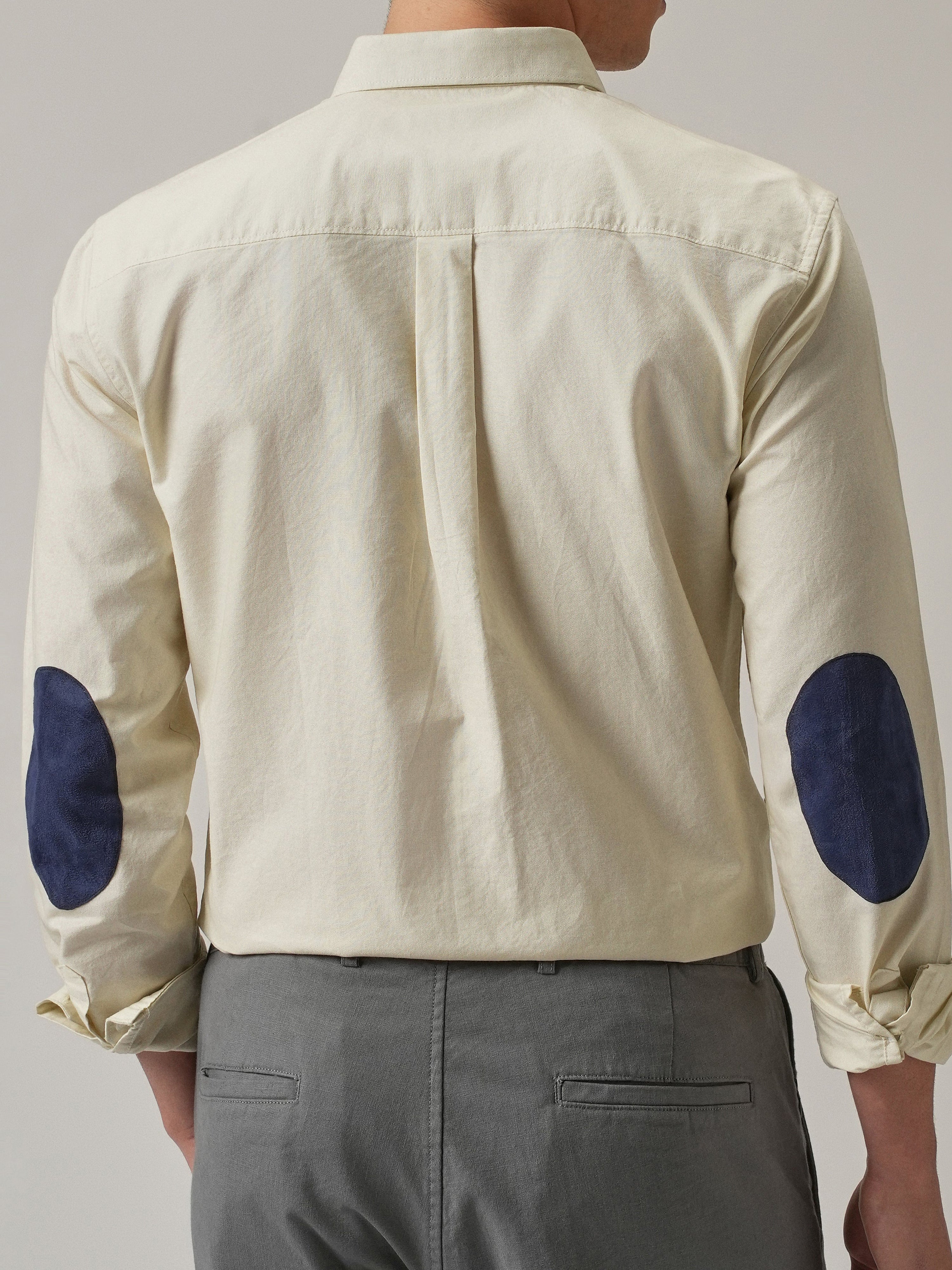 Beige Plain Elbow Patch Shirt