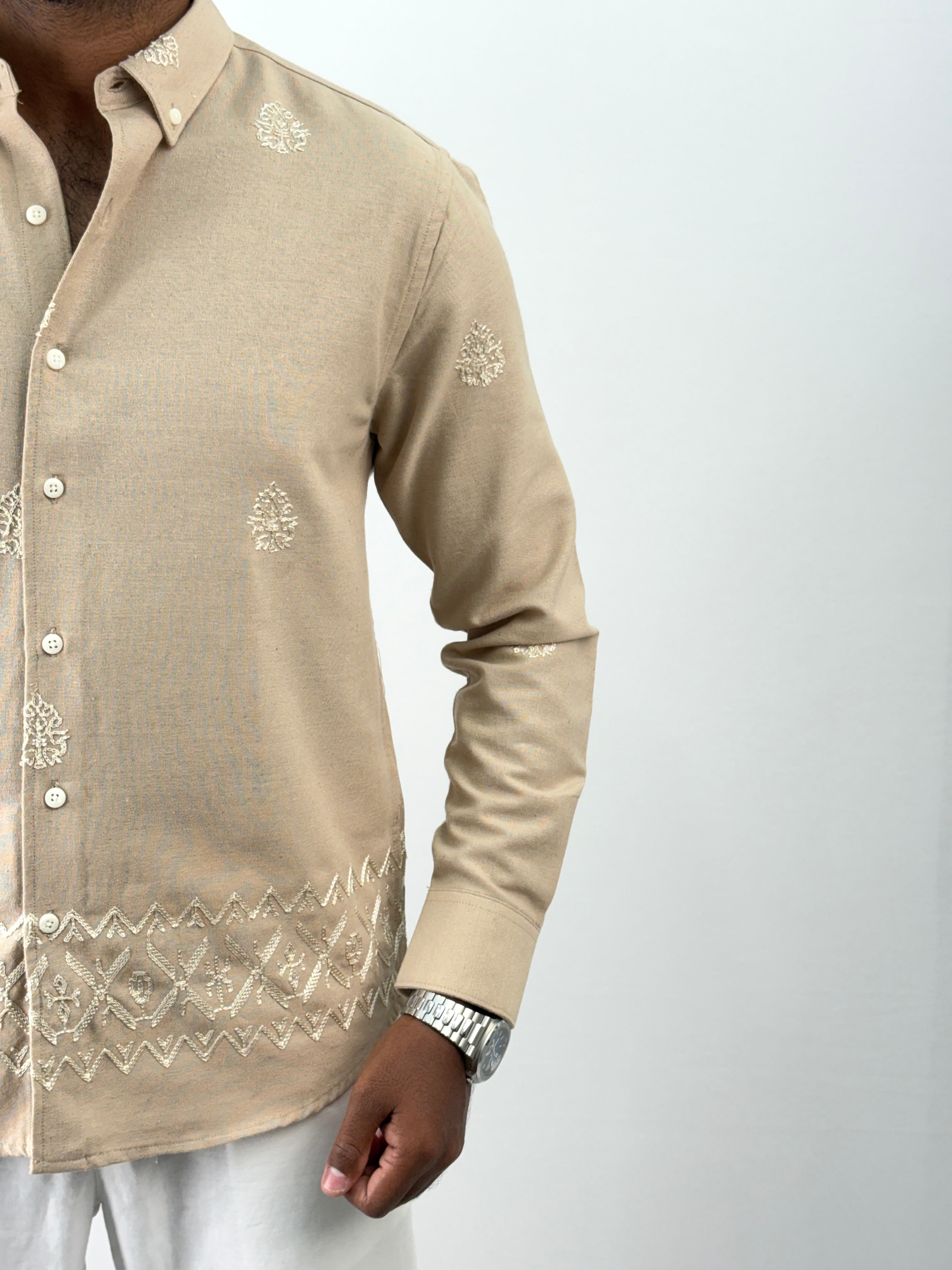 Beige Linen Embroidery Shirt 2