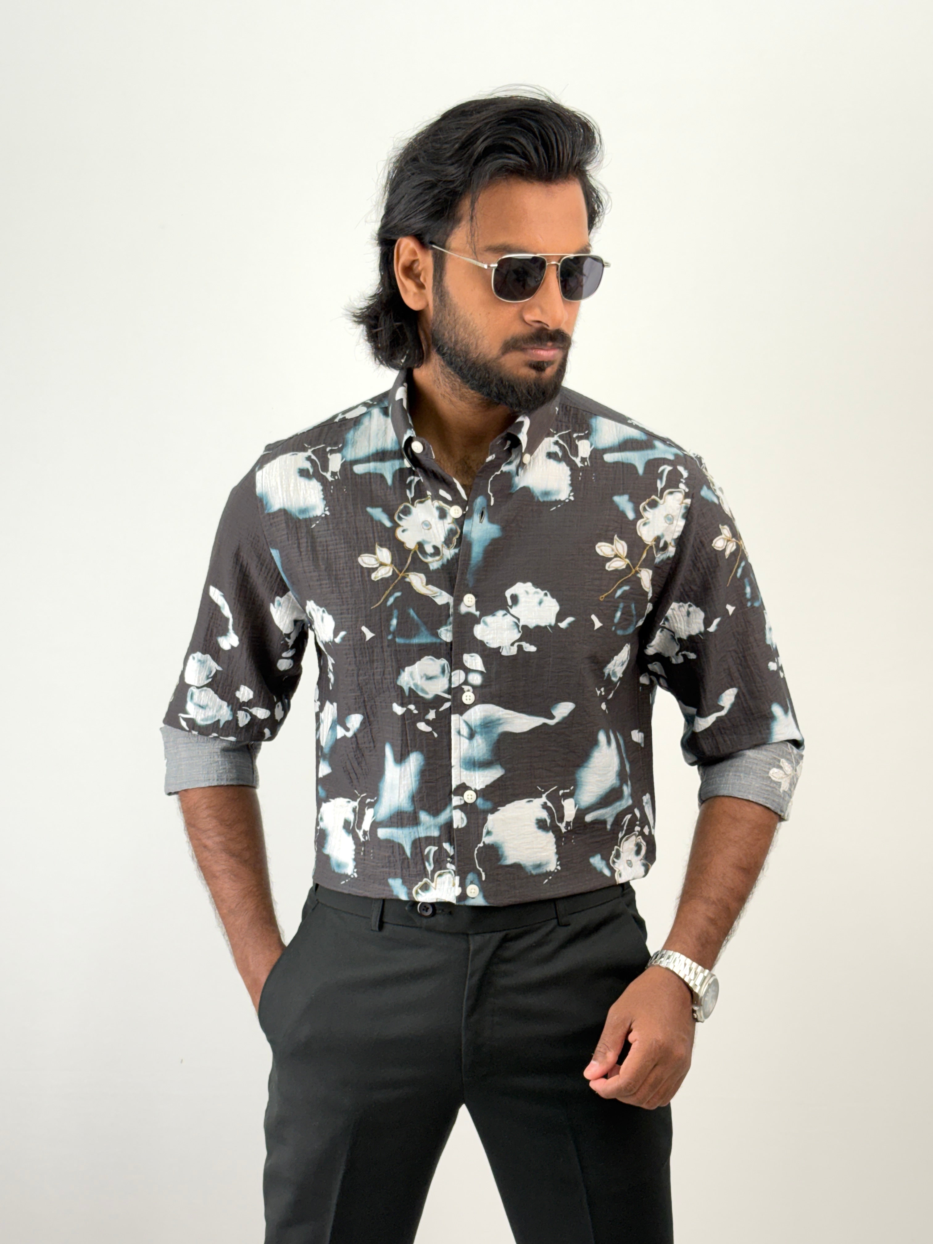 Black Printed Embroidery Shirt