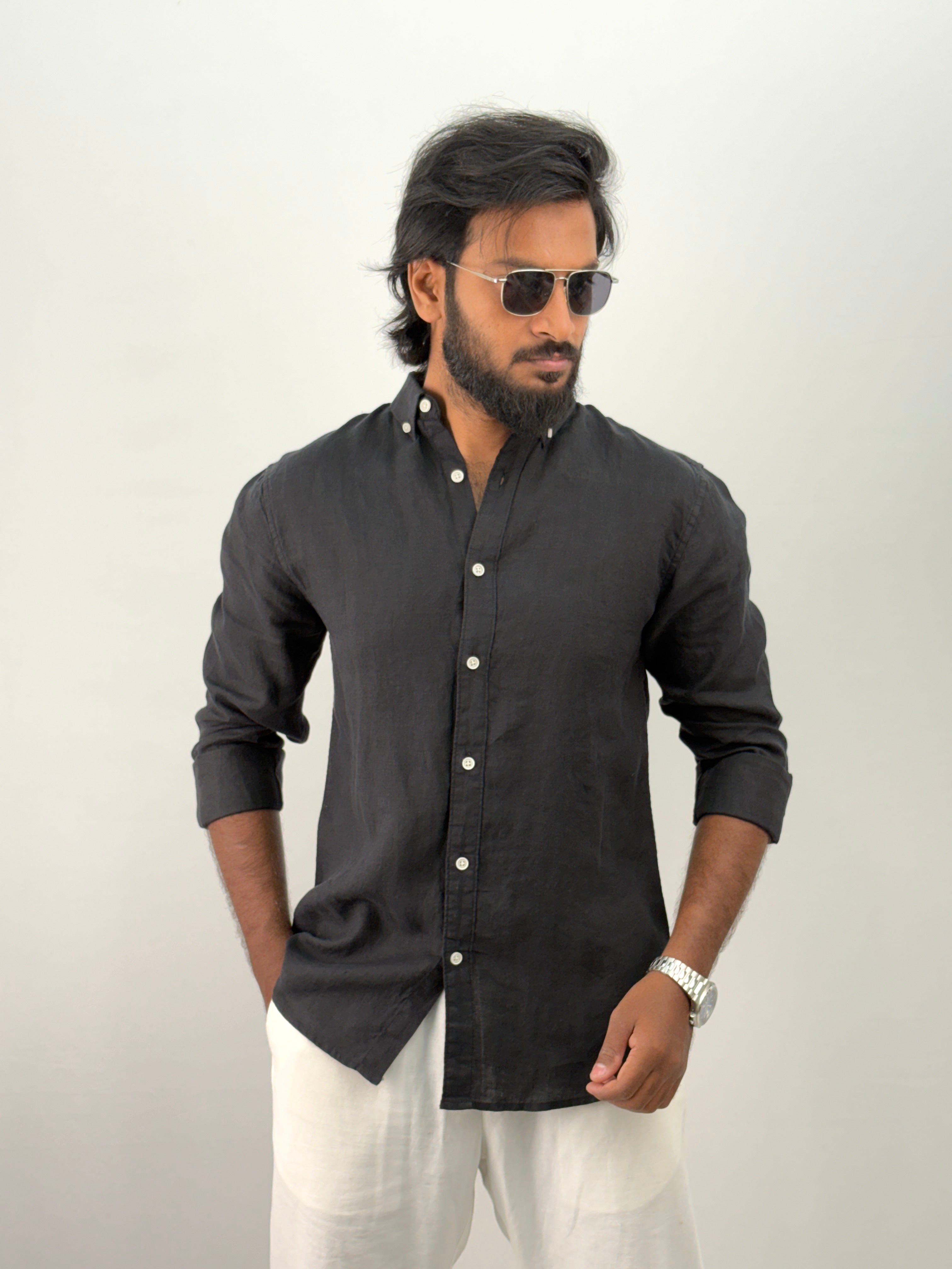 Black pure Linen Shirt 2