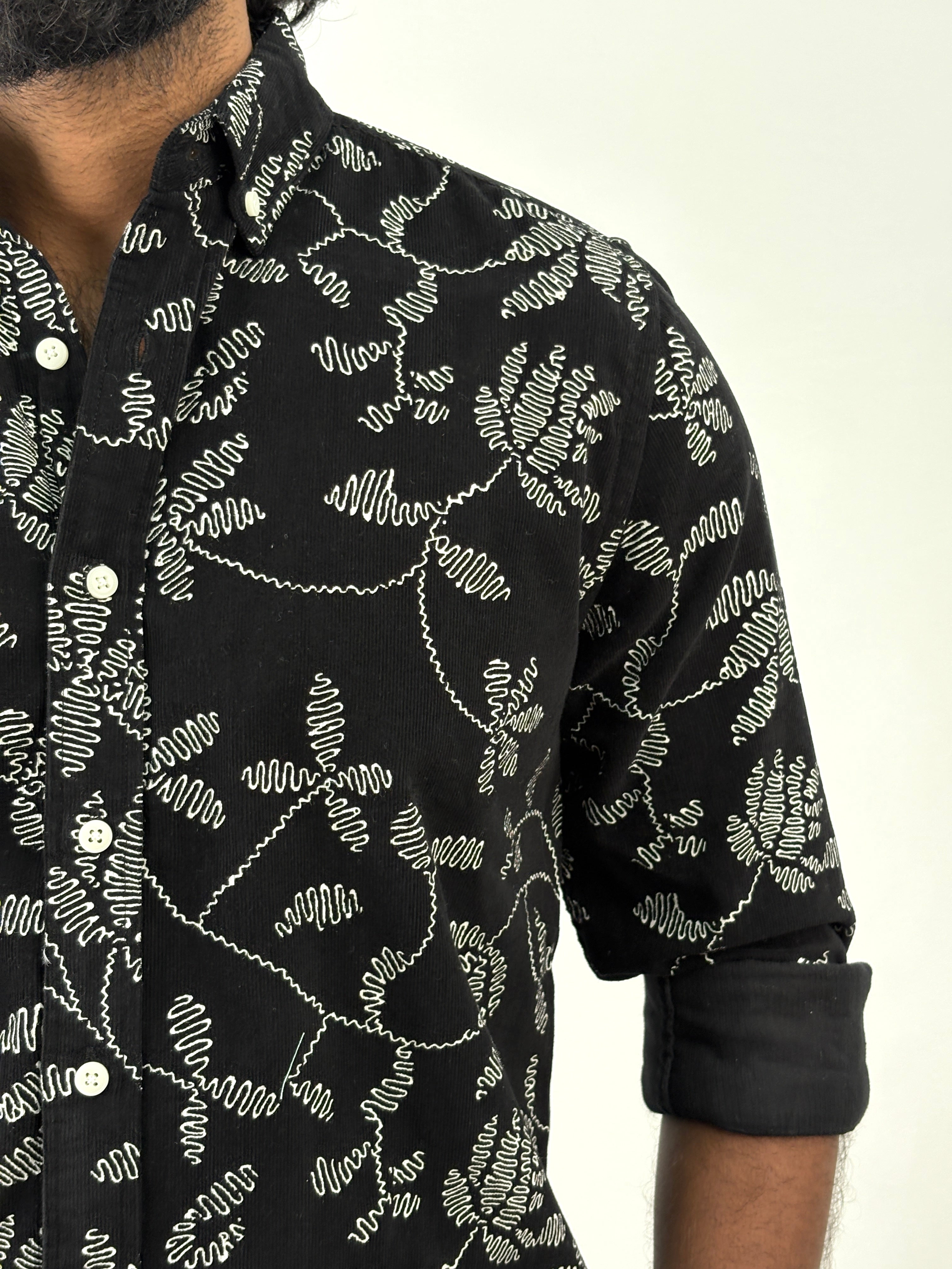 Black Corduroy Printed Shirt