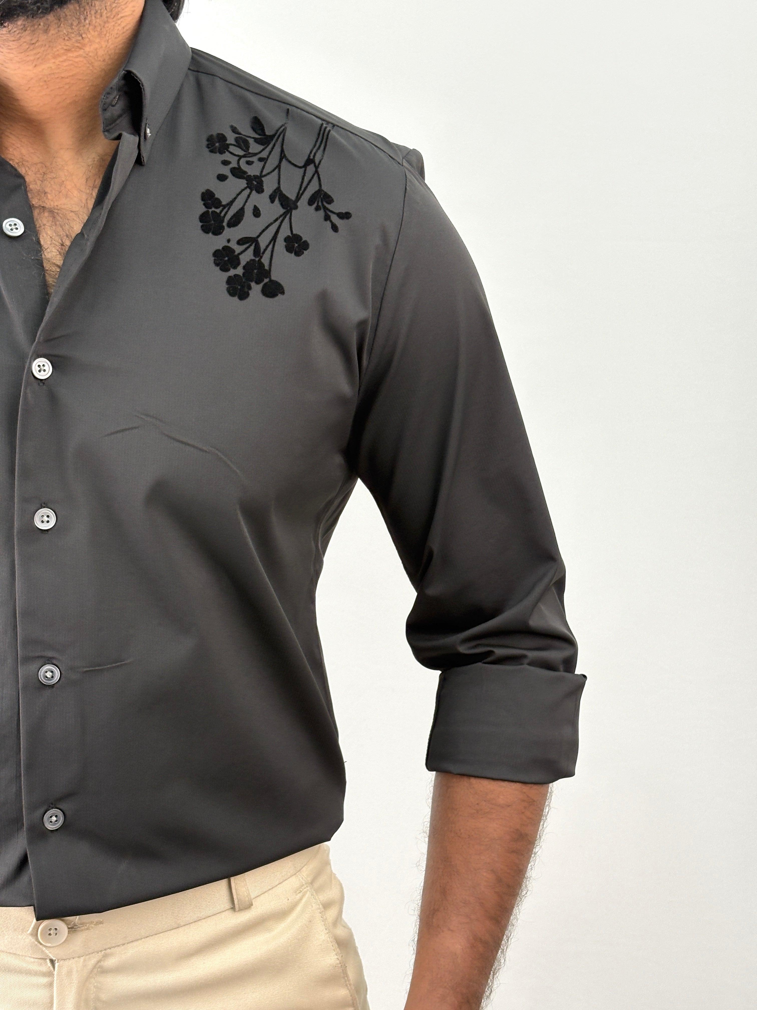 Black Flock Printed Shirt 4
