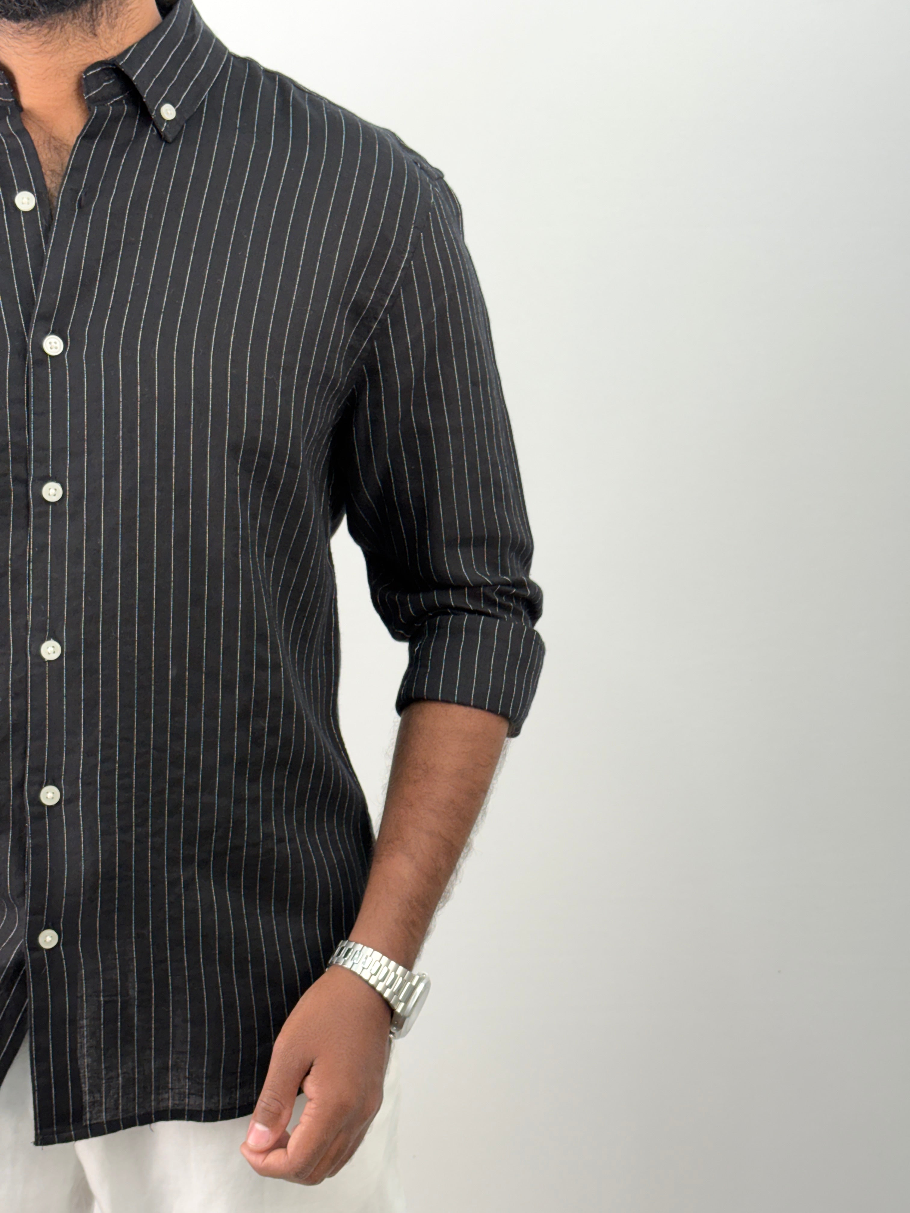 Black Linen Stripe Shirt 1