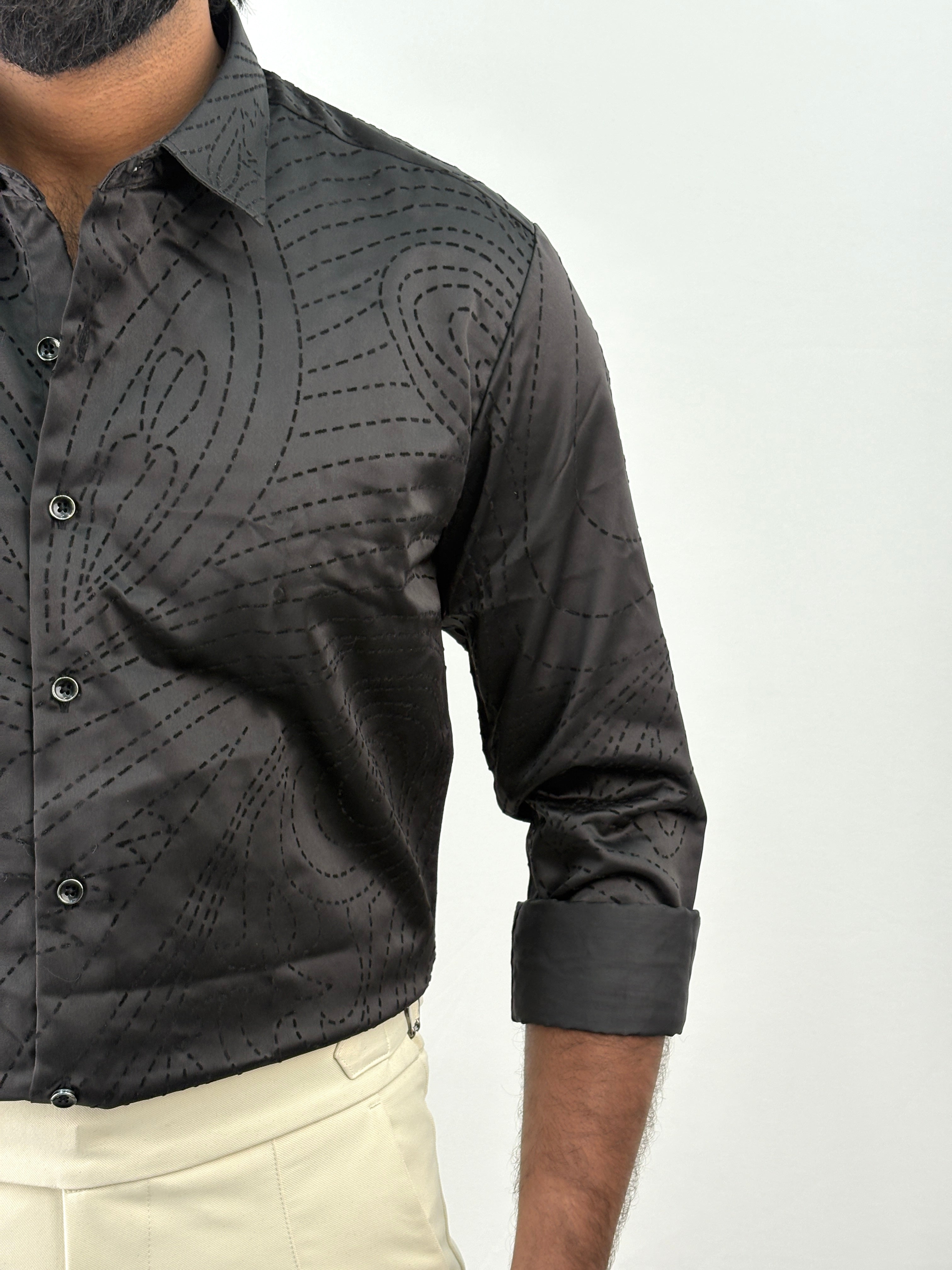 Black Flock Printed Shirt 3